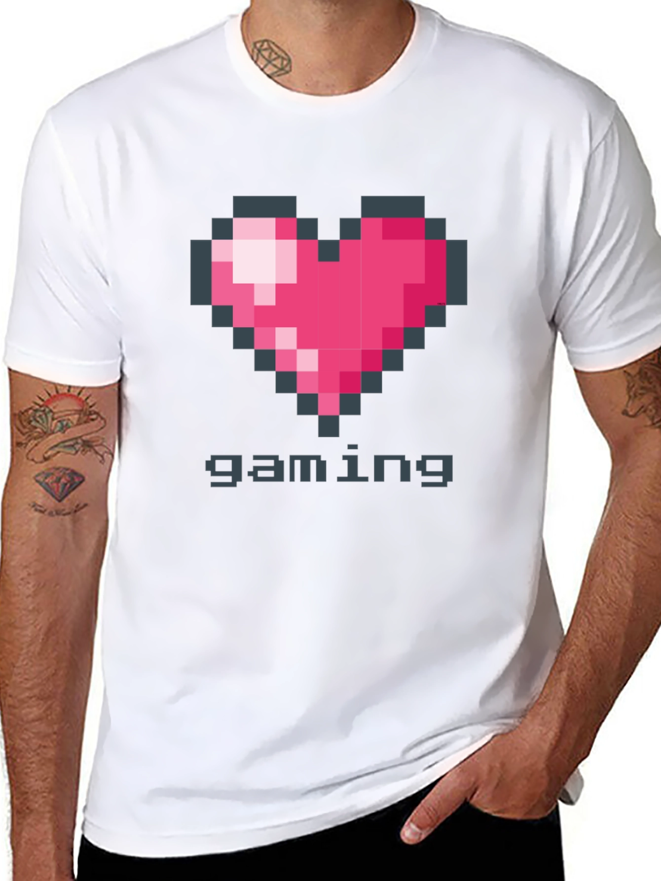 Black Pixel Heart Gaming T-Shirt view 8
