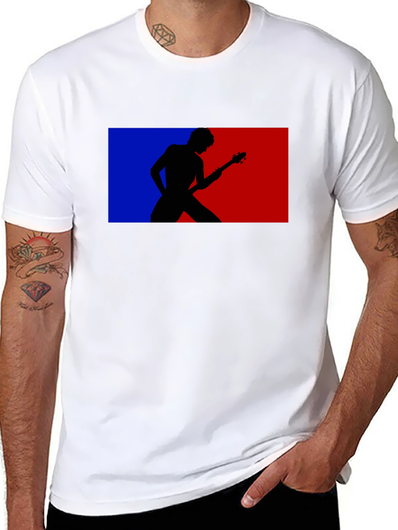Black Retro Guitarist Tee - Black Graphic T-Shirt view 8