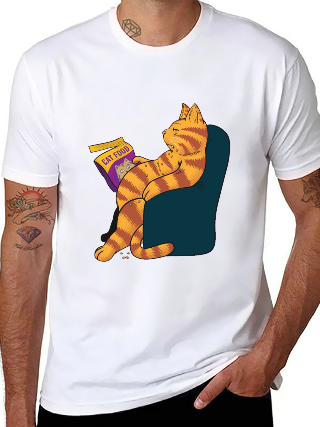 Black Funny Cat Food T-Shirt - Lazy Cat Design view 8