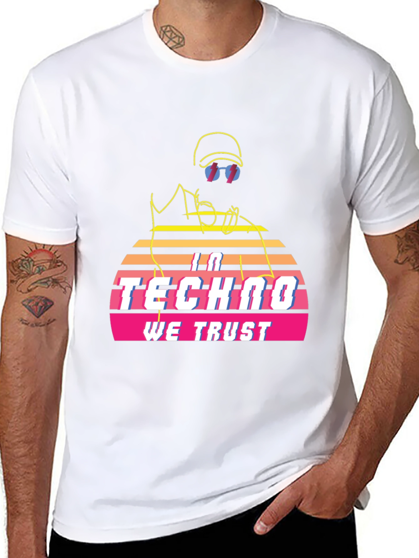 Black In Techno We Trust Retro T-Shirt - Black view 8