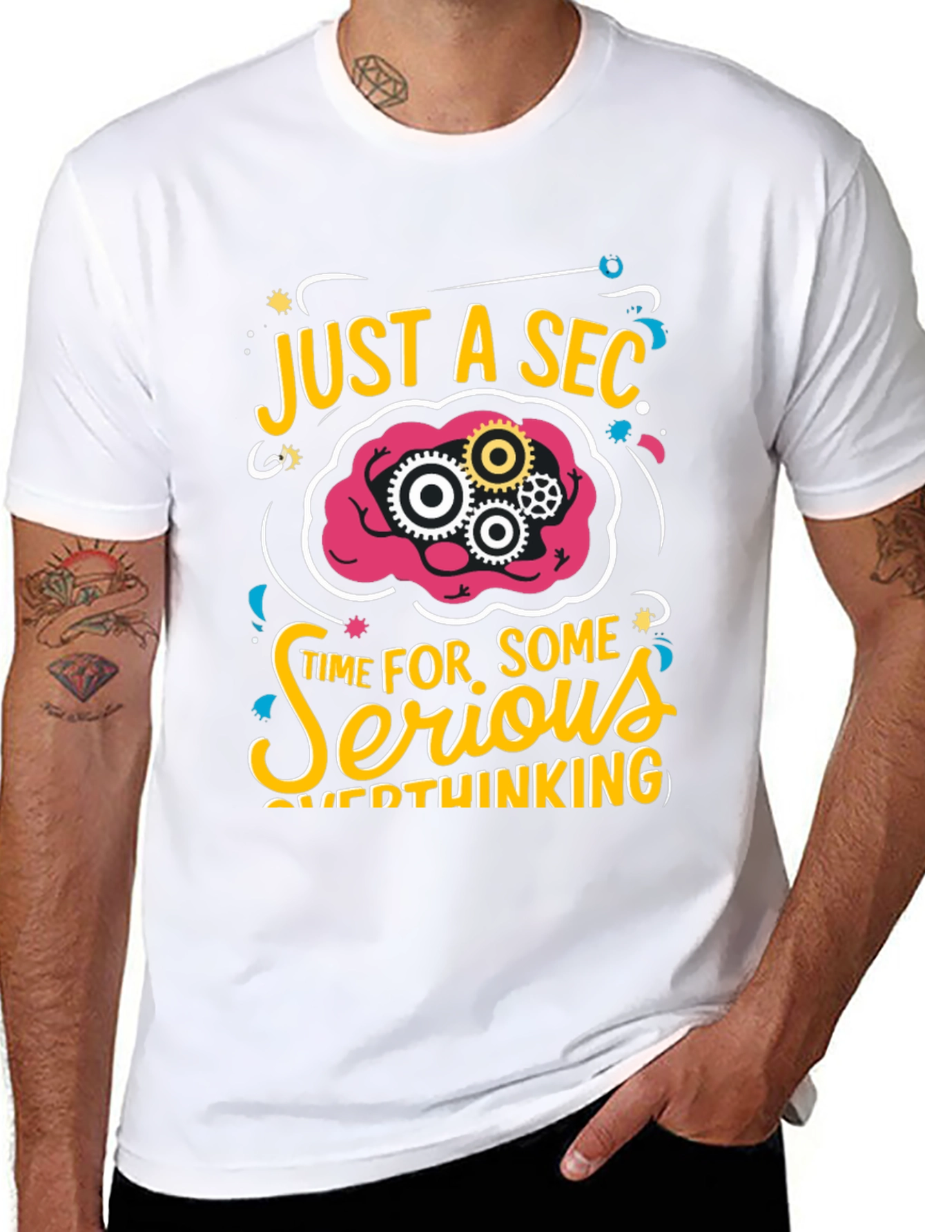 Black Just a Sec Serious Overthinking Graphic T-Shirt view 8