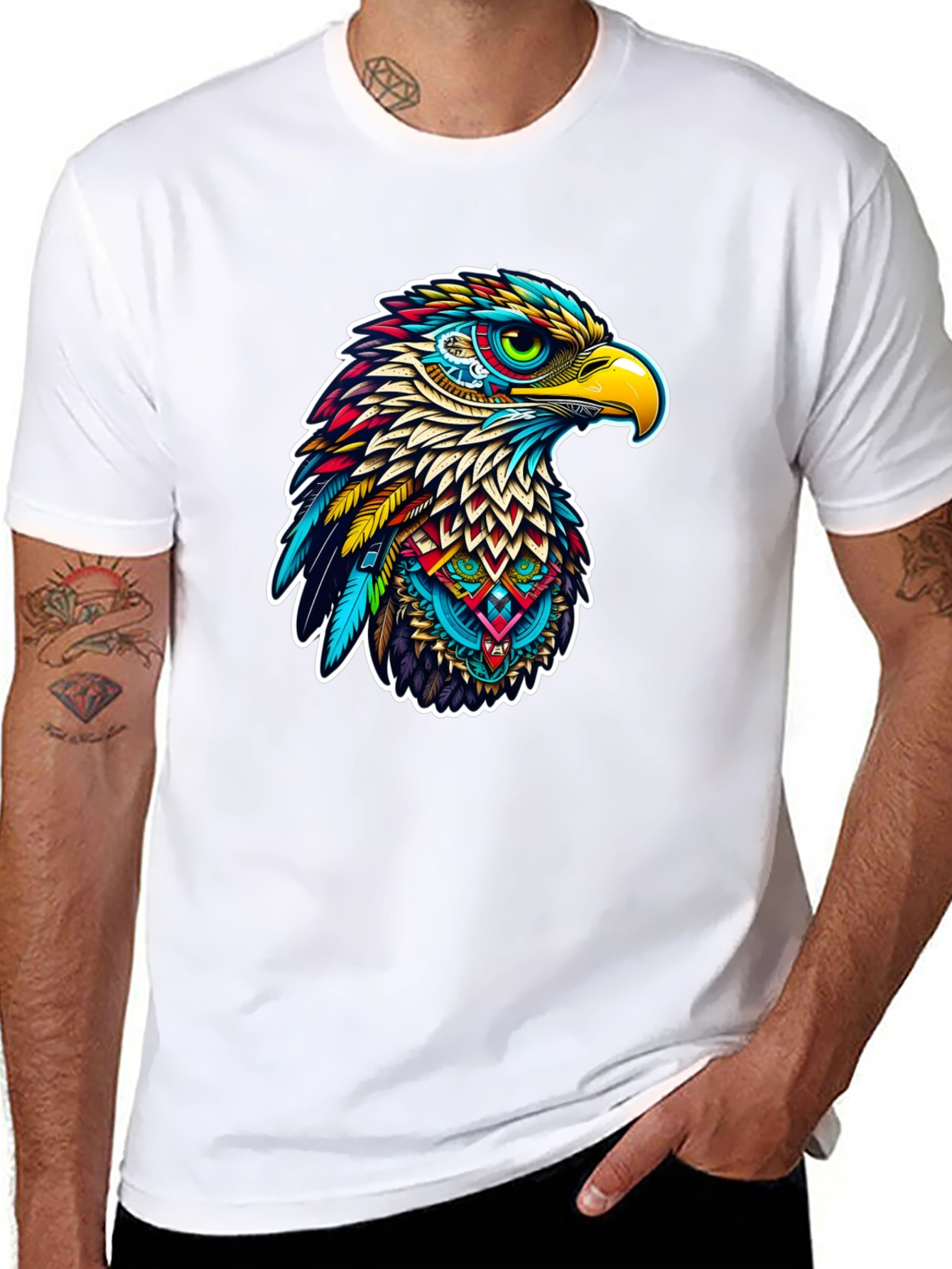 Black Vibrant Eagle Graphic Tee - Stylish Men's Black T-Shirt view 8