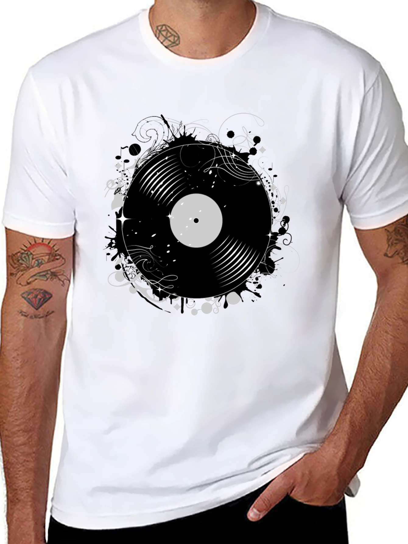 Black Vinyl Record Graphic Print Tee view 8