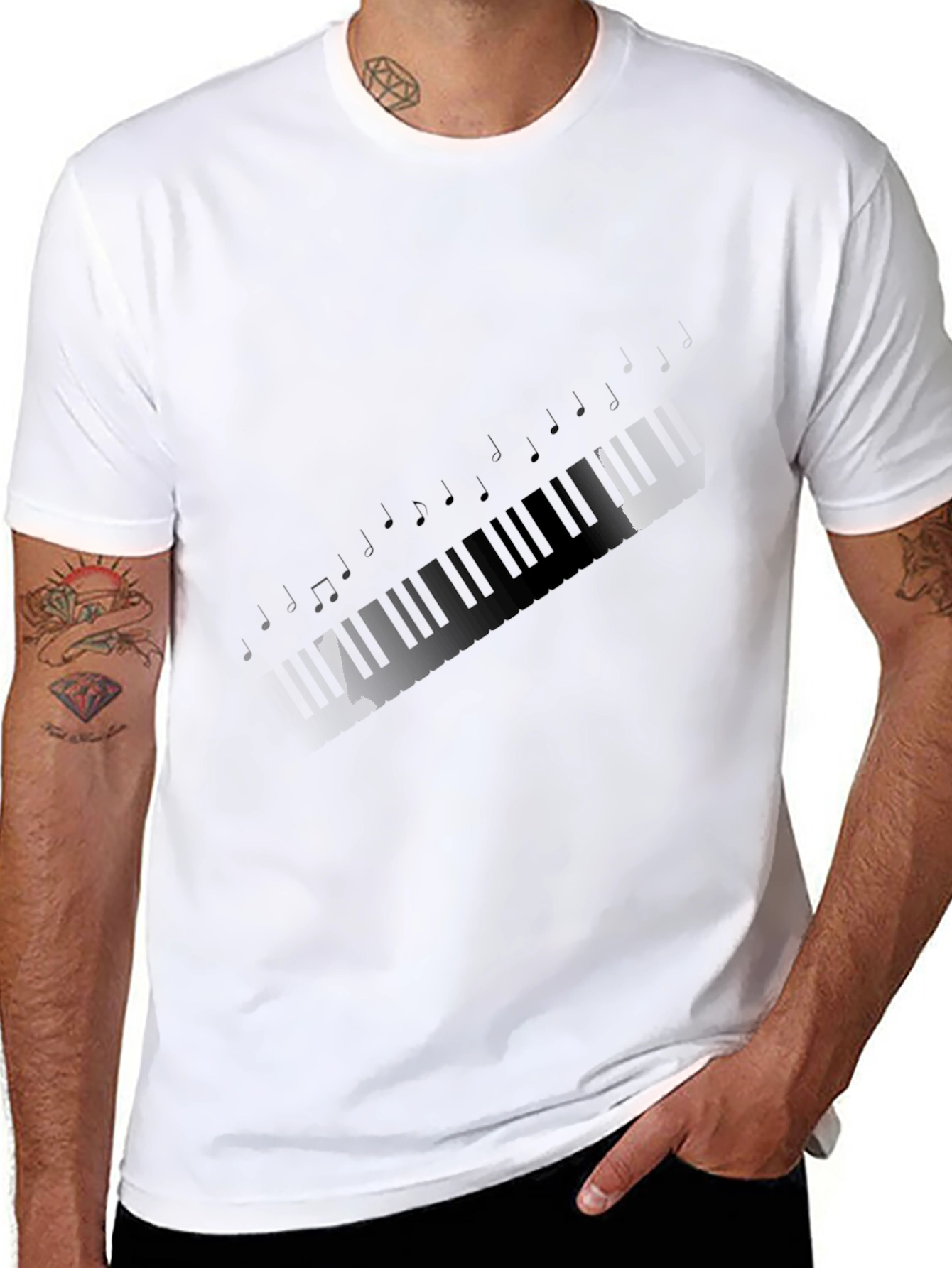 Black Musical Keyboard T-Shirt - Soft Cotton Tee view 8