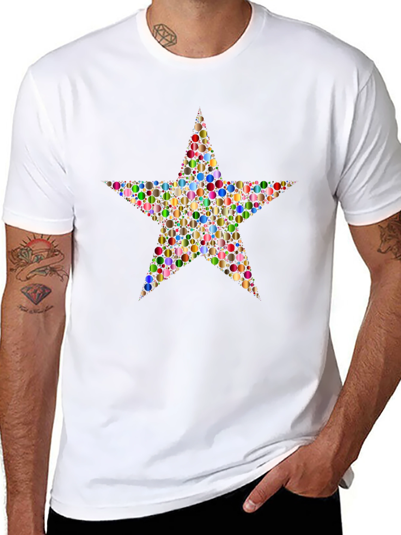 Black Colorful Star Graphic Tee - Black view 8