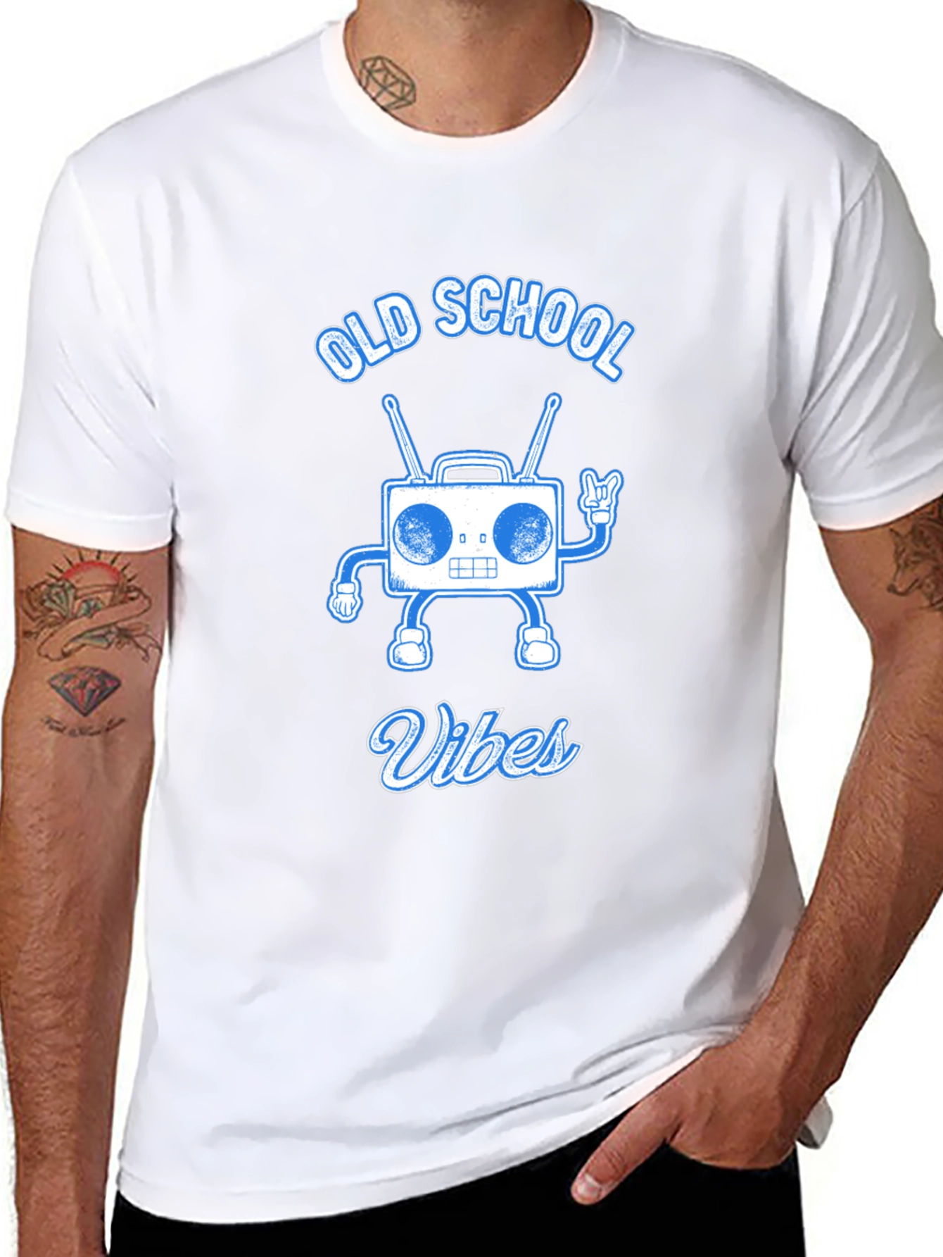 Black Old School Vibes Graphic Tee - Retro Radio Design view 8