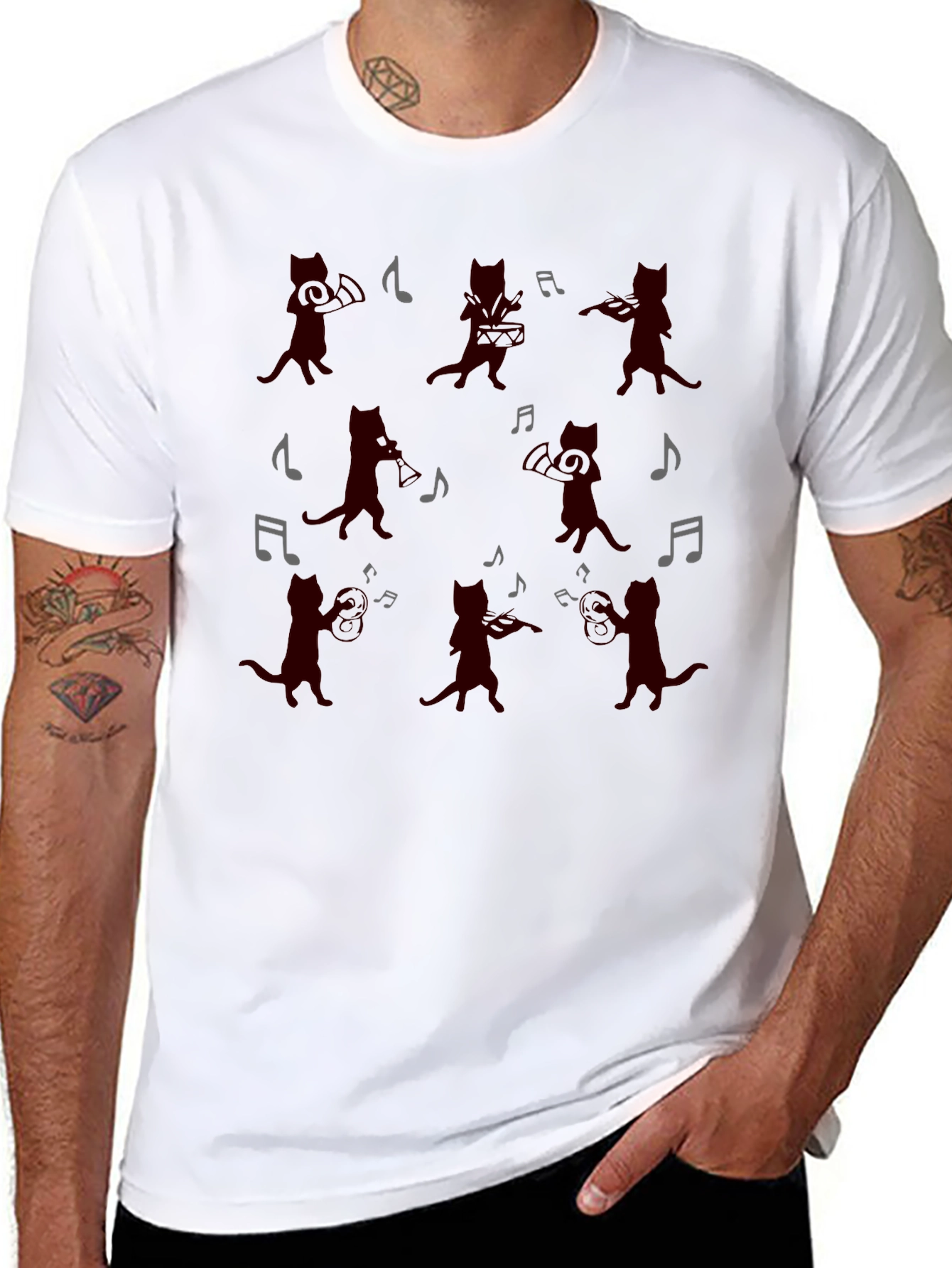 Black Musical Cats Black T-Shirt - Band of Cats Design view 8