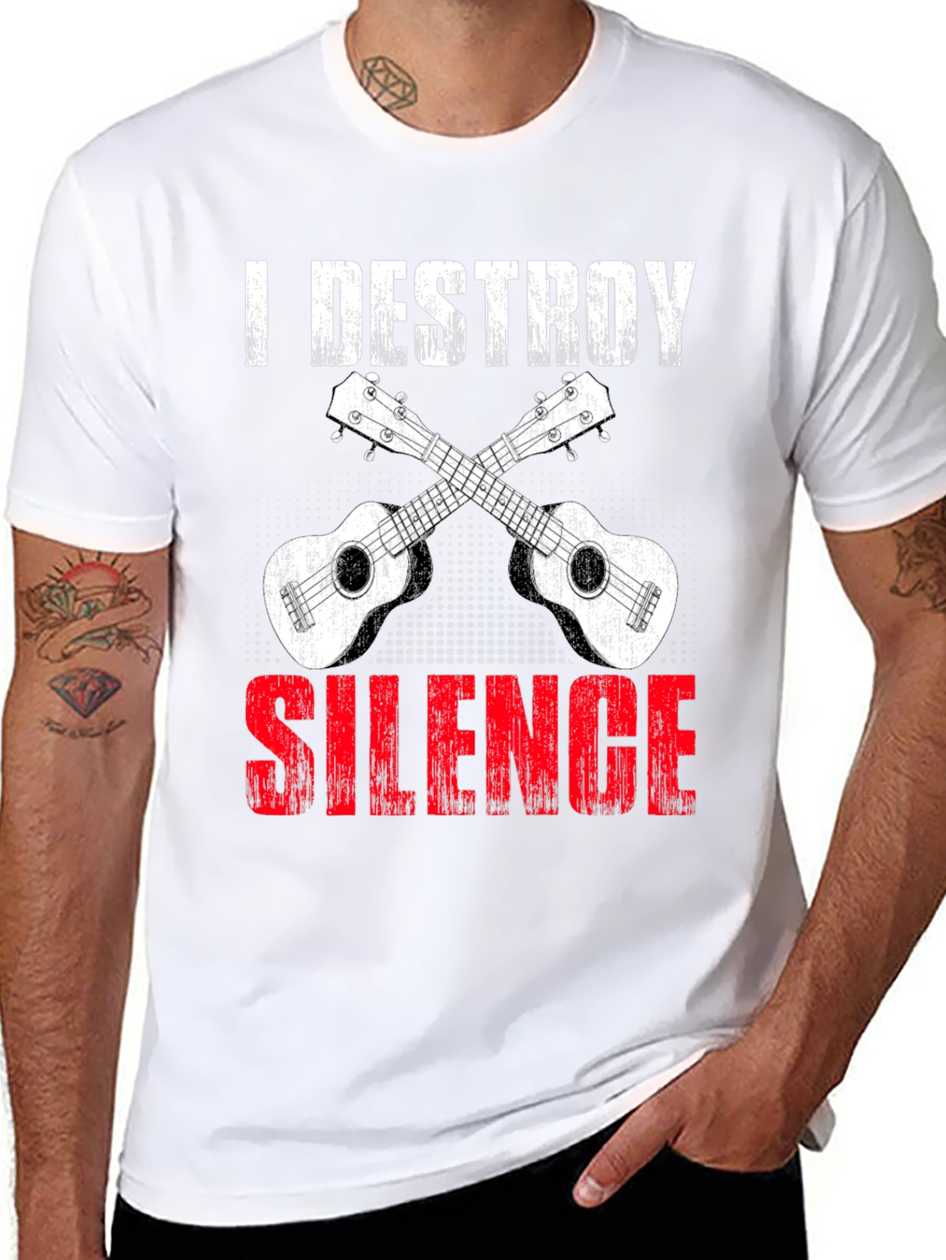 Black I Destroy Silence Ukulele T-Shirt view 8