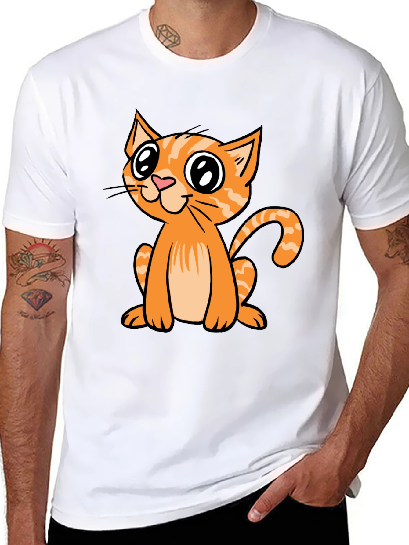Black Cute Cartoon Cat Black T-Shirt view 8