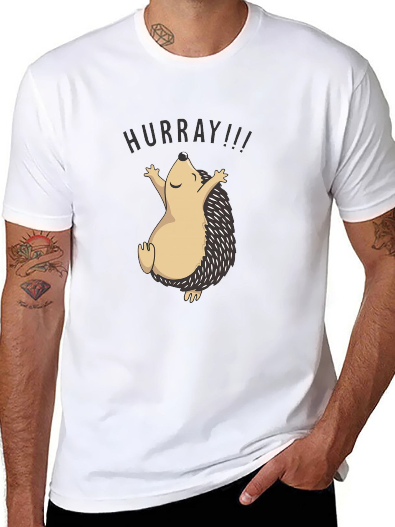 Black HURRAY Hedgehog T-Shirt - Unisex Black Tee view 8