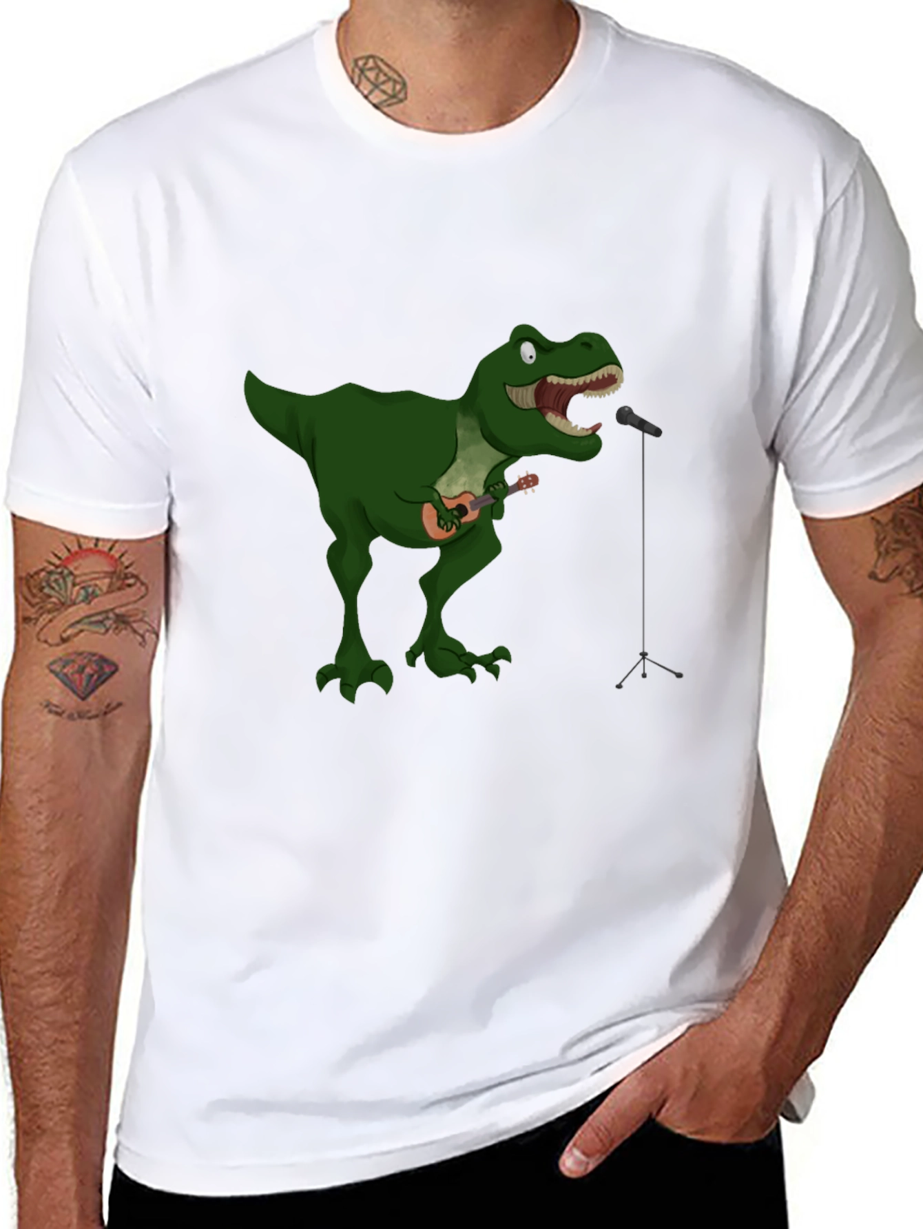 Black Dino Ukulele Black T-Shirt view 8