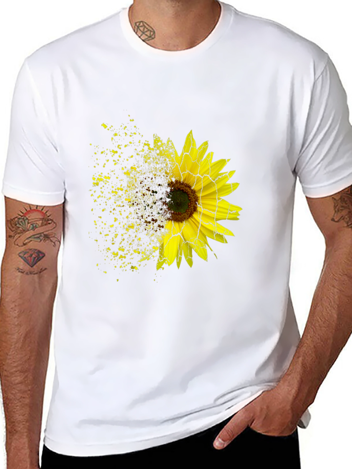 Black Sunflower Shatter Print Black T-Shirt view 8