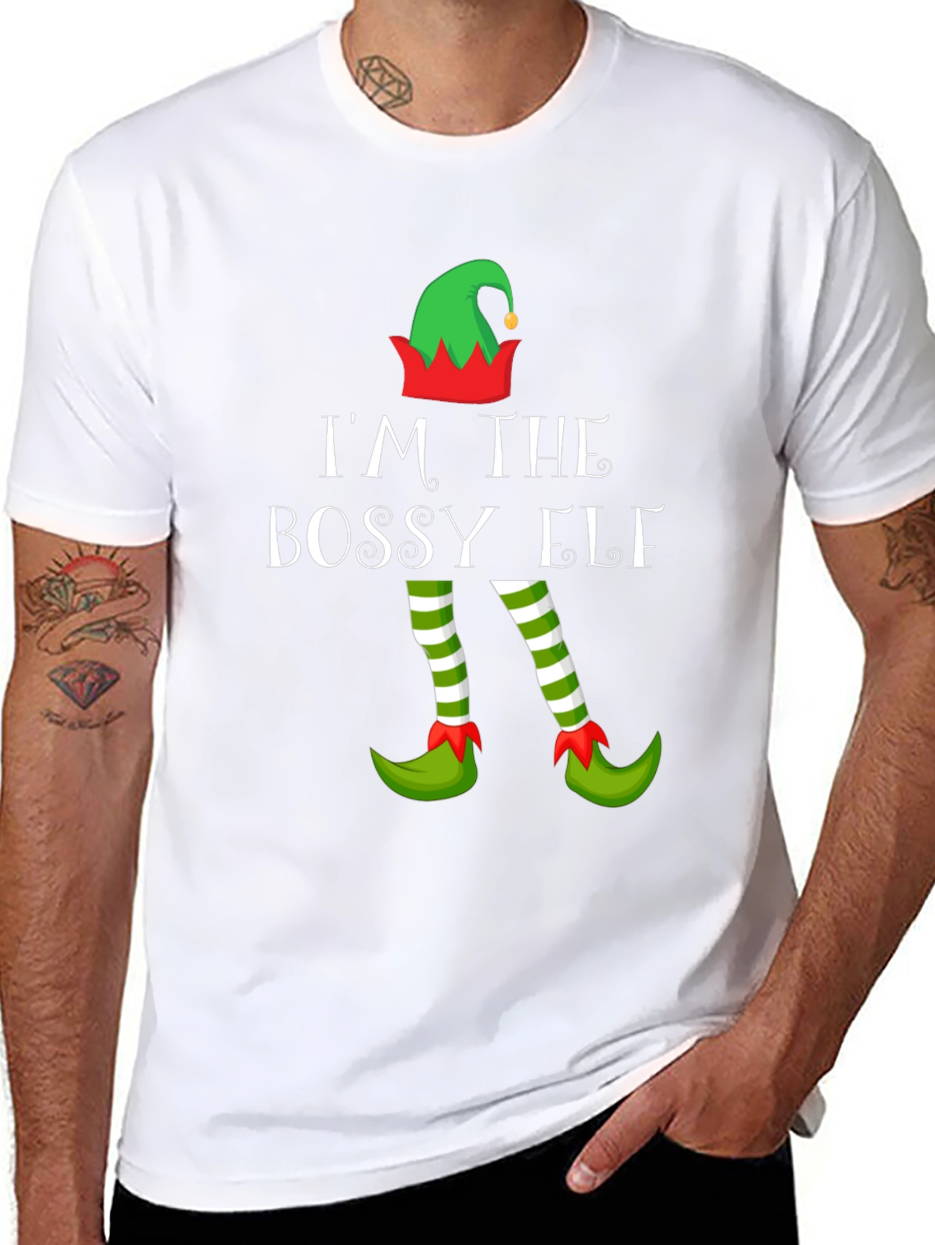 Black I'm the Bossy Elf Christmas T-Shirt view 8