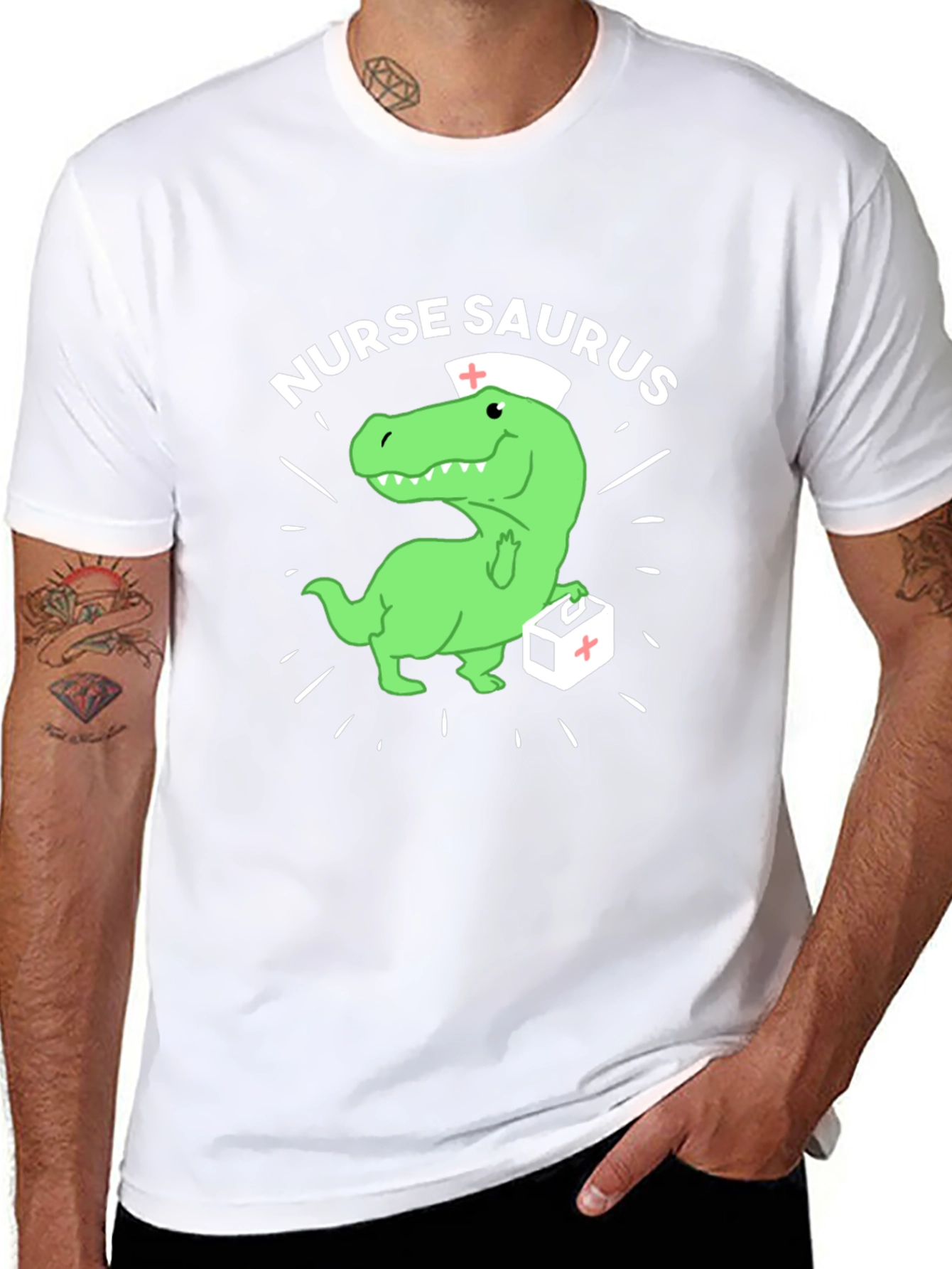 Black Nurse Saurus T-Shirt - Funny Dinosaur Nursing Tee view 8