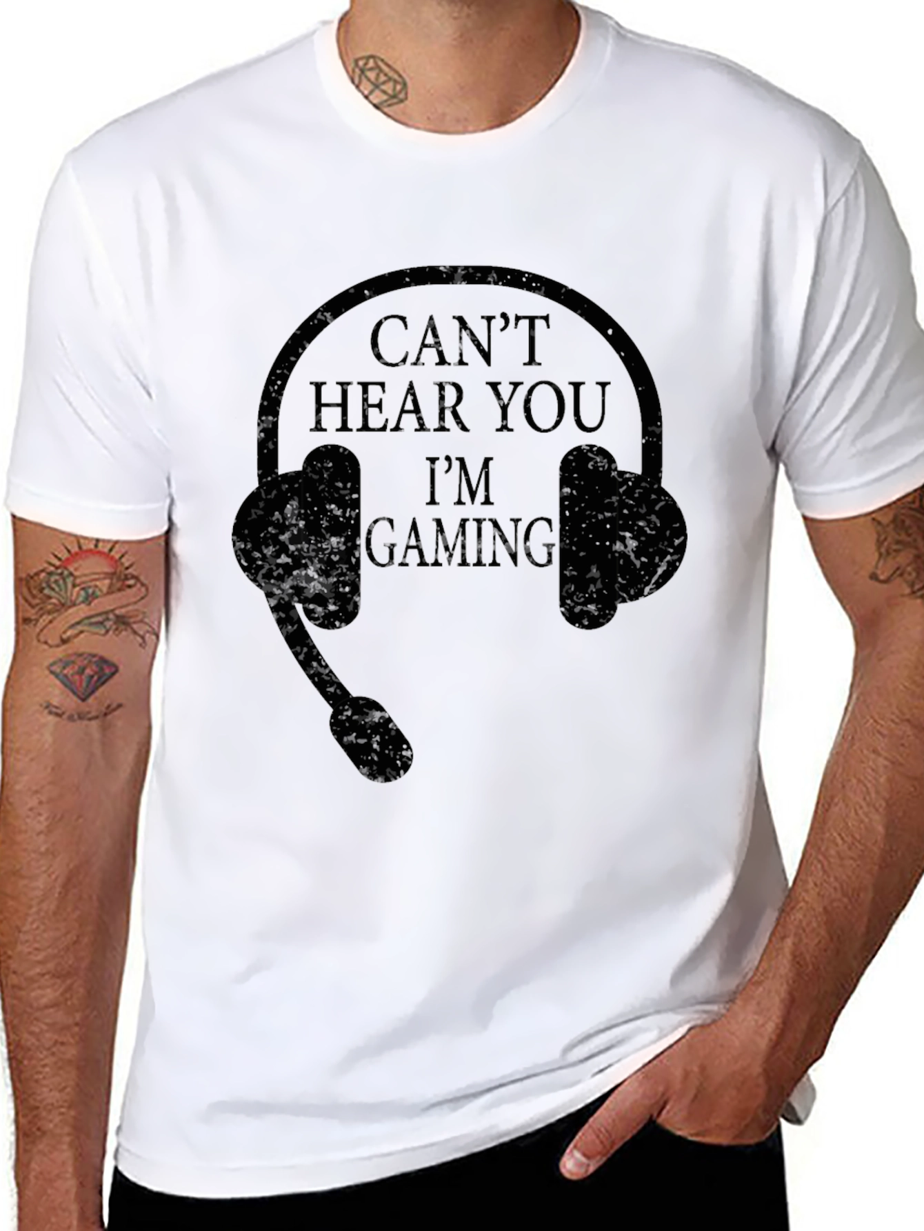Black Can't Hear You I'm Gaming Black T-Shirt view 8