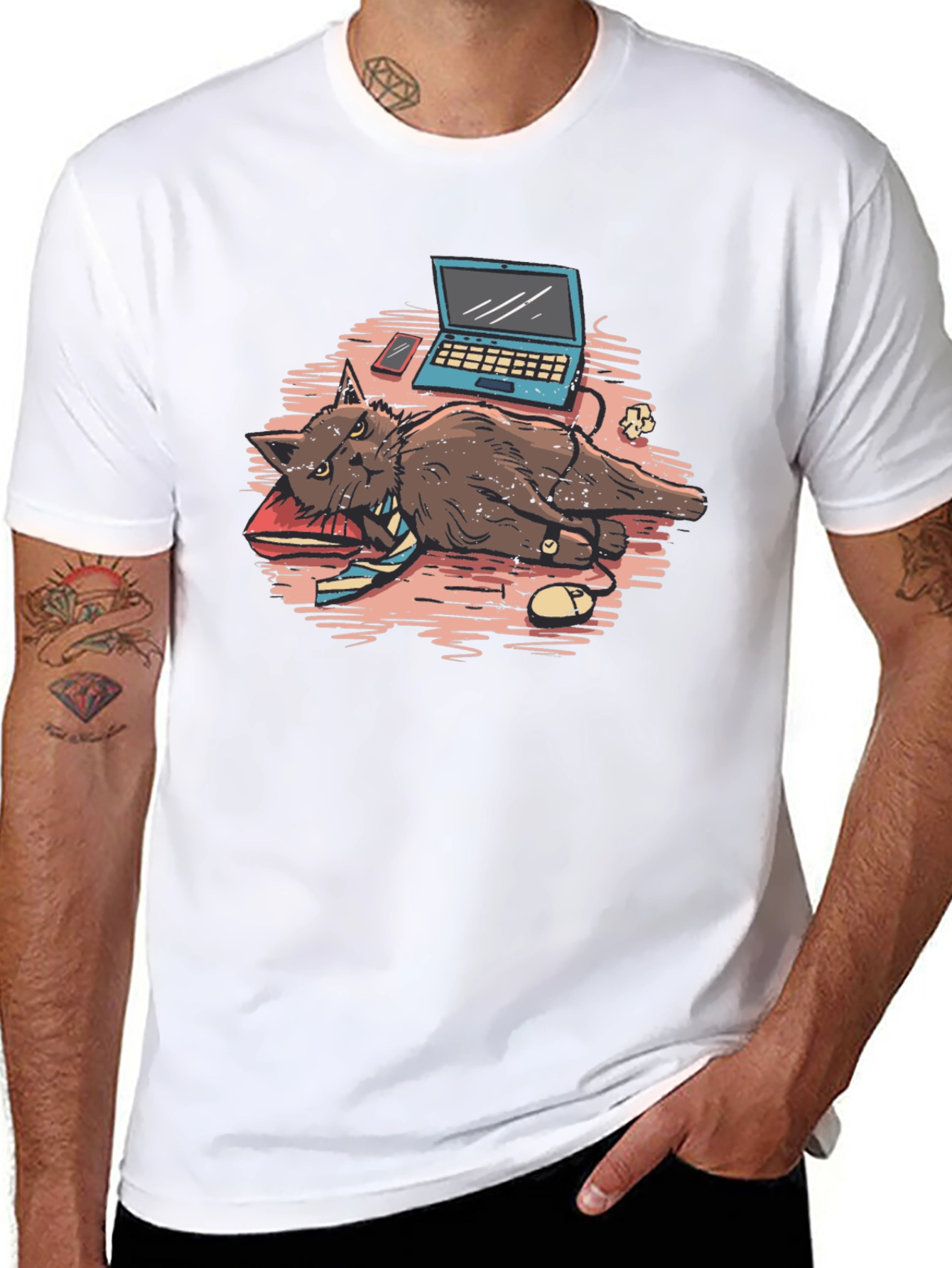 Black Work From Home Cat Graphic Tee view 8