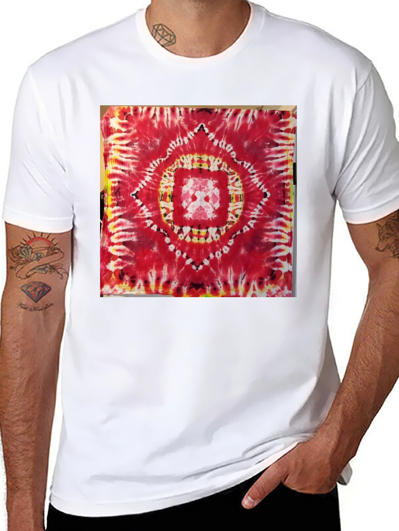 Black Red Tie-Dye Mandala Graphic Tee view 8