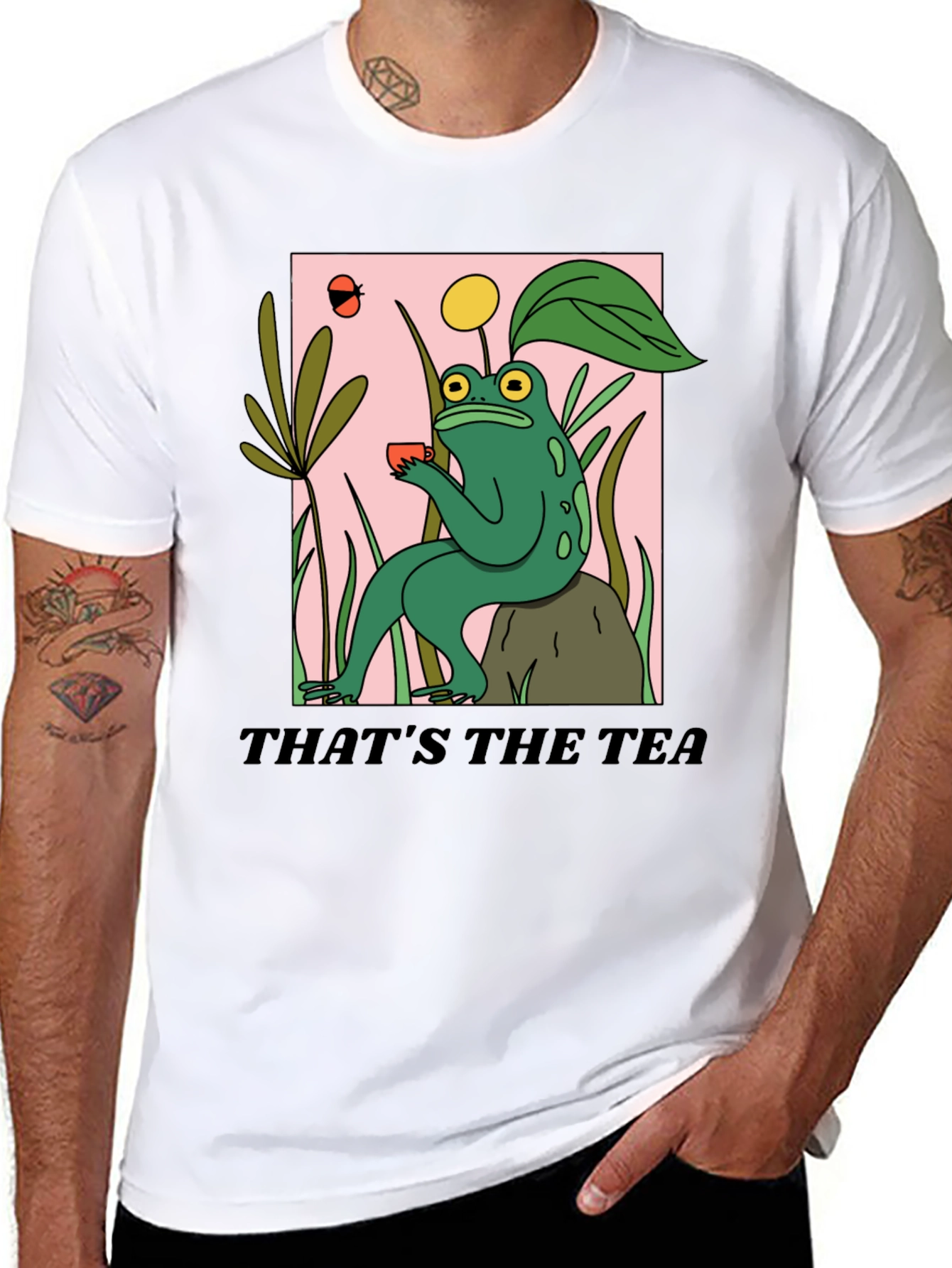 Black Frog Sipping Tea T-Shirt - "That's The Tea" Funny Graphic Tee view 8