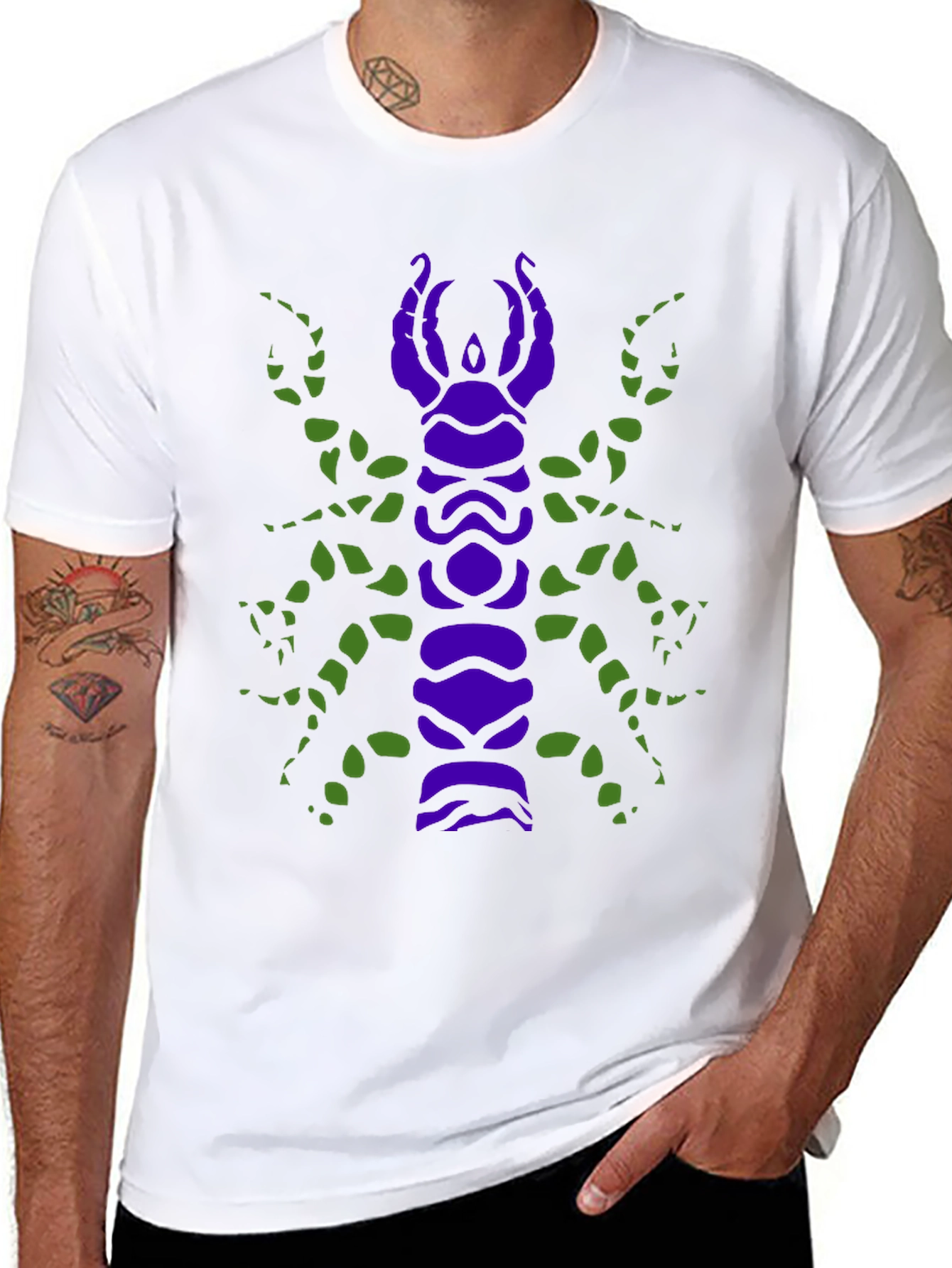 Black Scorpion Graphic Tee - Unique Purple and Green Design view 8
