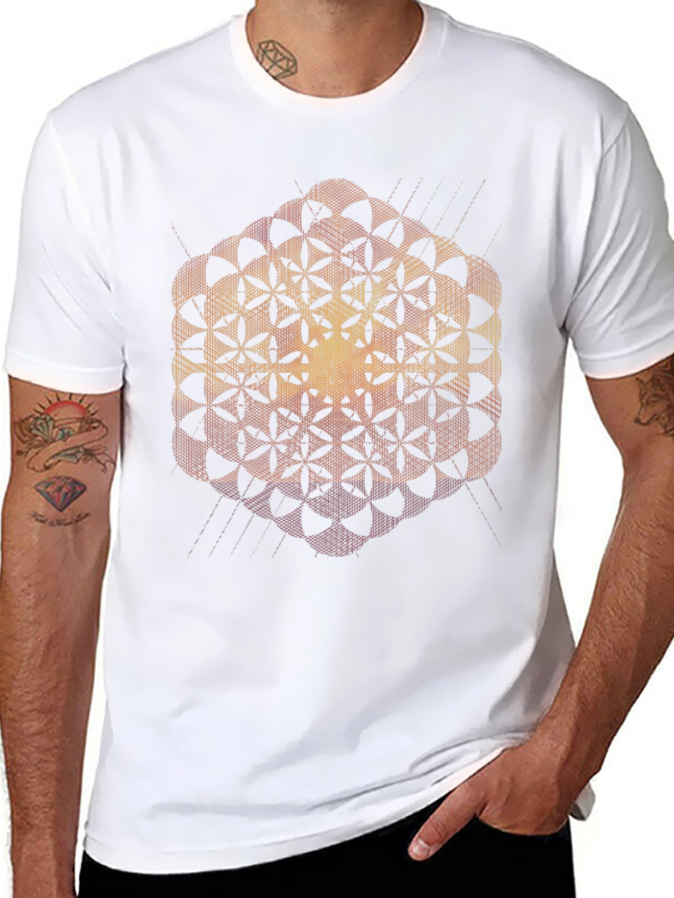 Black Geometric Flower of Life Black T-Shirt view 8