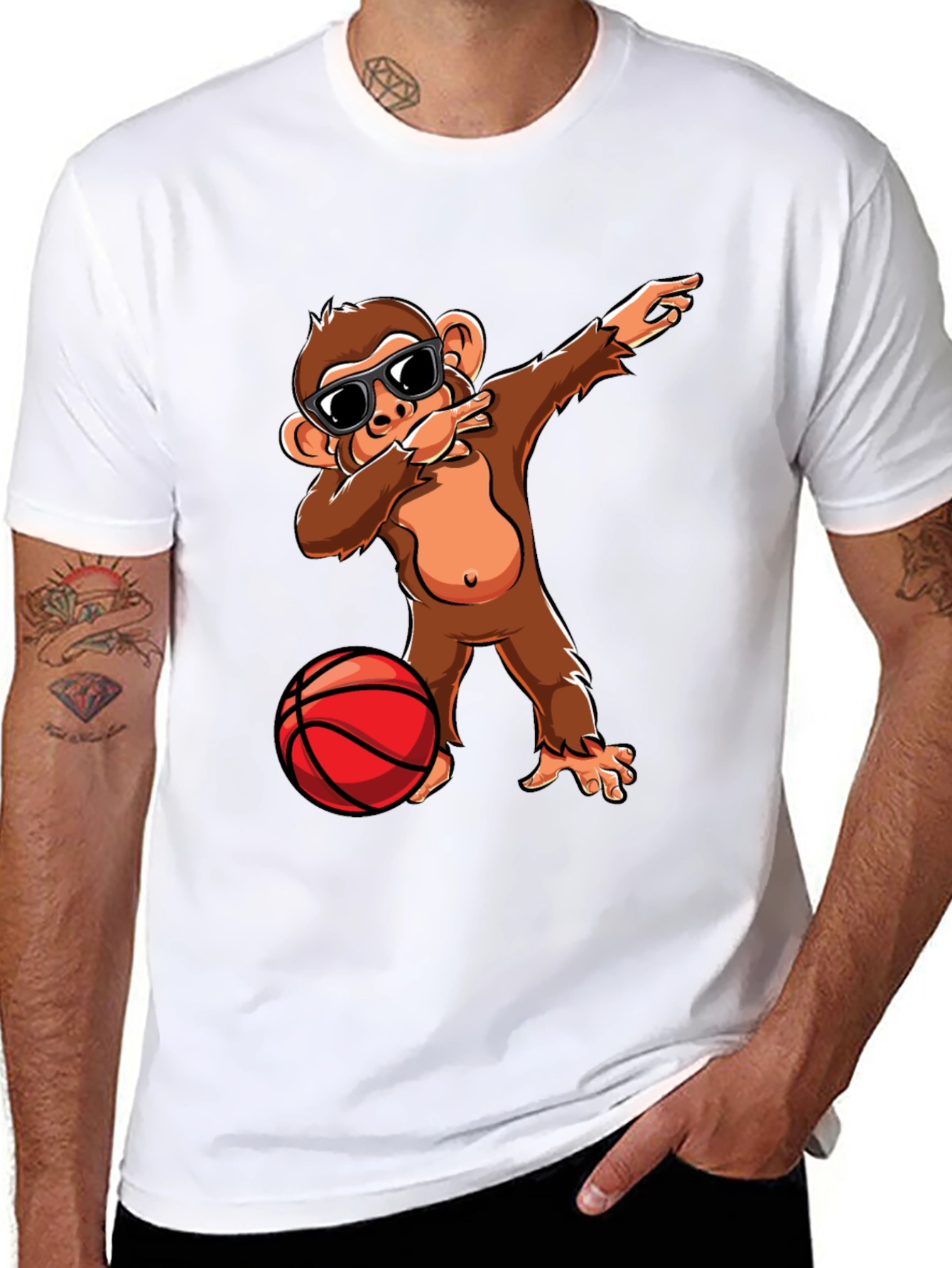 Black Monkey Dabbing with Basketball Graphic Tee view 8