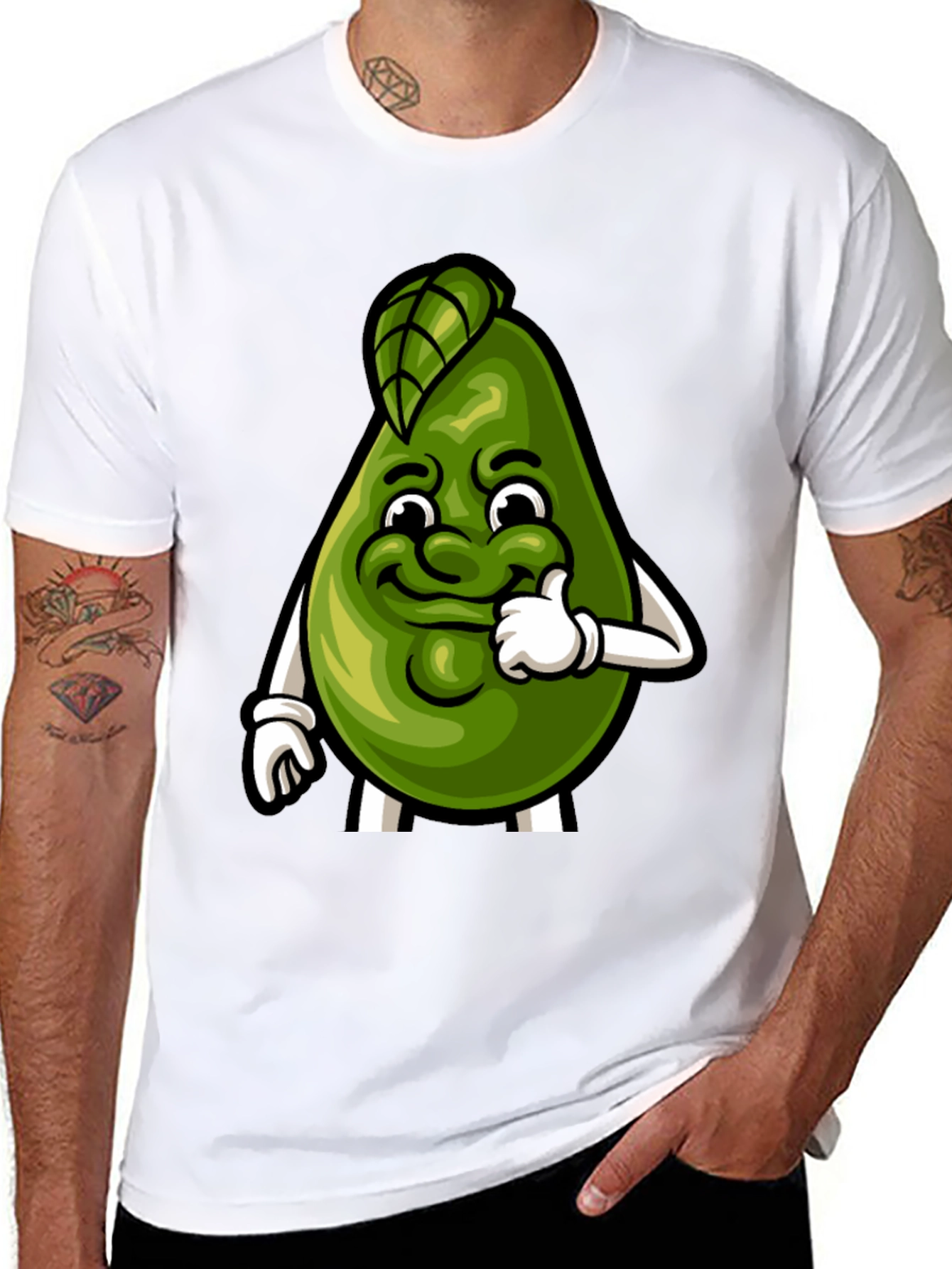 Black Funny Avocado Cartoon Graphic Tee - Soft Cotton Shirt view 8