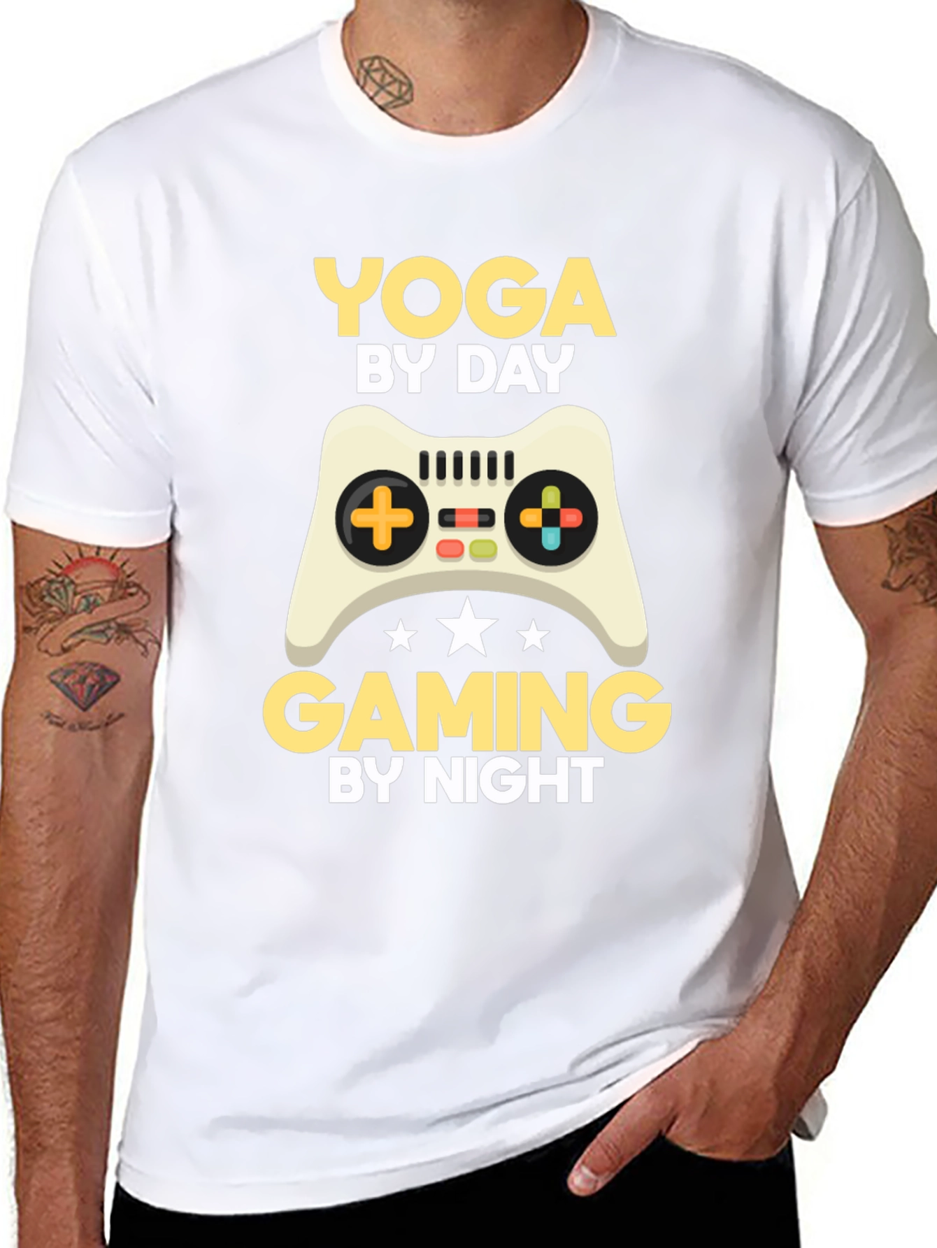 Black Yoga By Day, Gaming By Night T-Shirt view 8