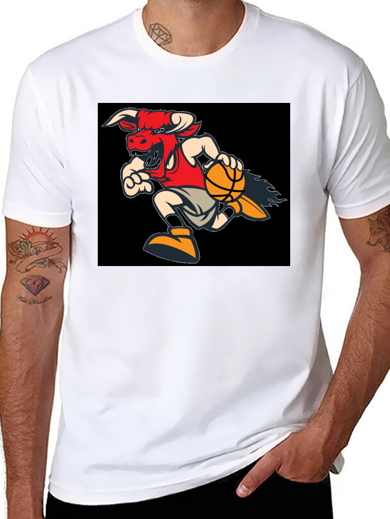 Black Fiery Bulls Basketball Black T-Shirt view 8