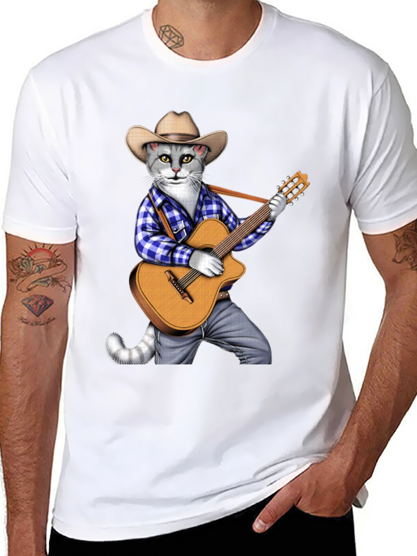 Black Cool Cat Guitarist Graphic Tee view 8