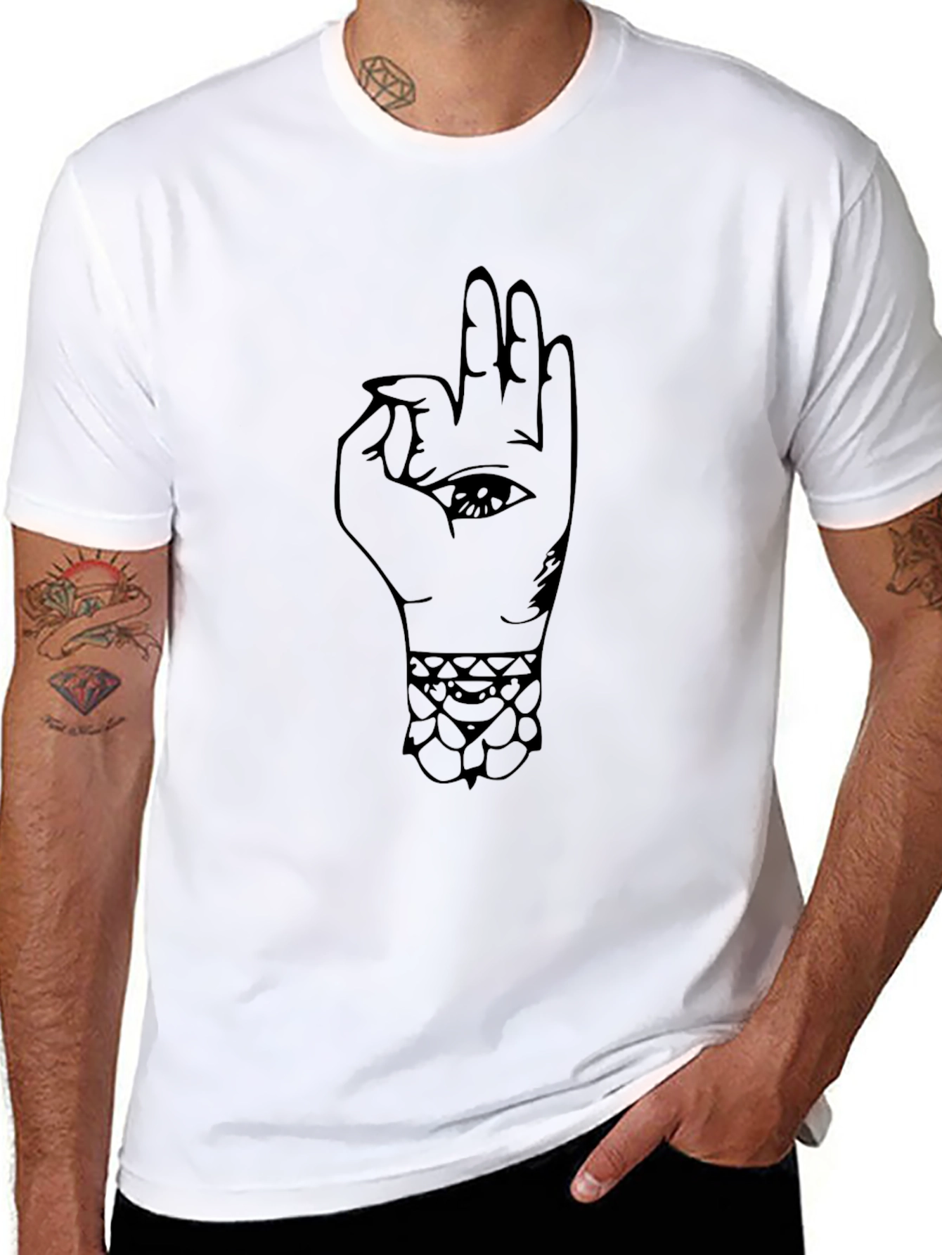 Black Men's Black T-Shirt - Hand Eye Design view 8