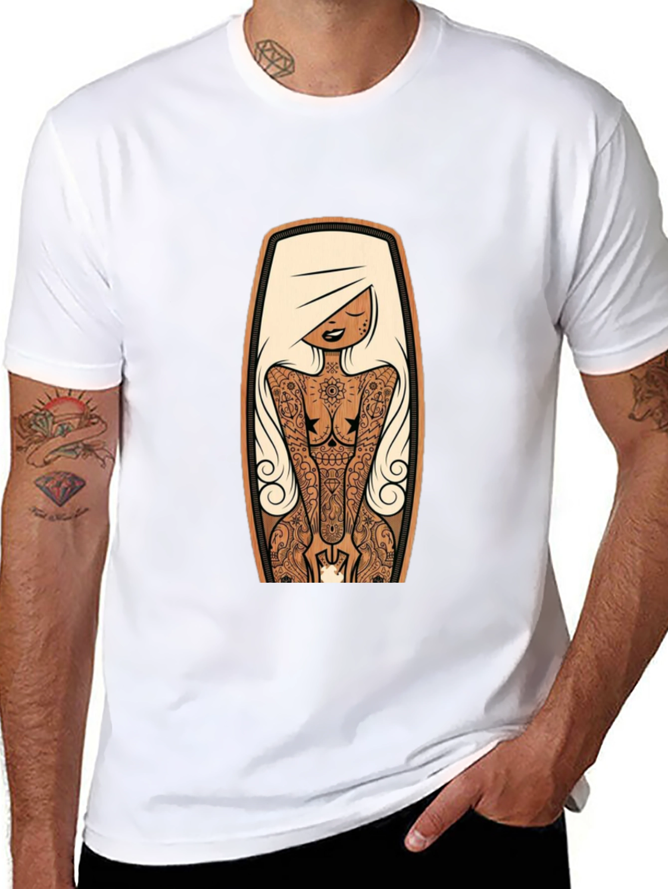 Black Tattooed Lady Graphic Tee - Black Crew Neck view 8