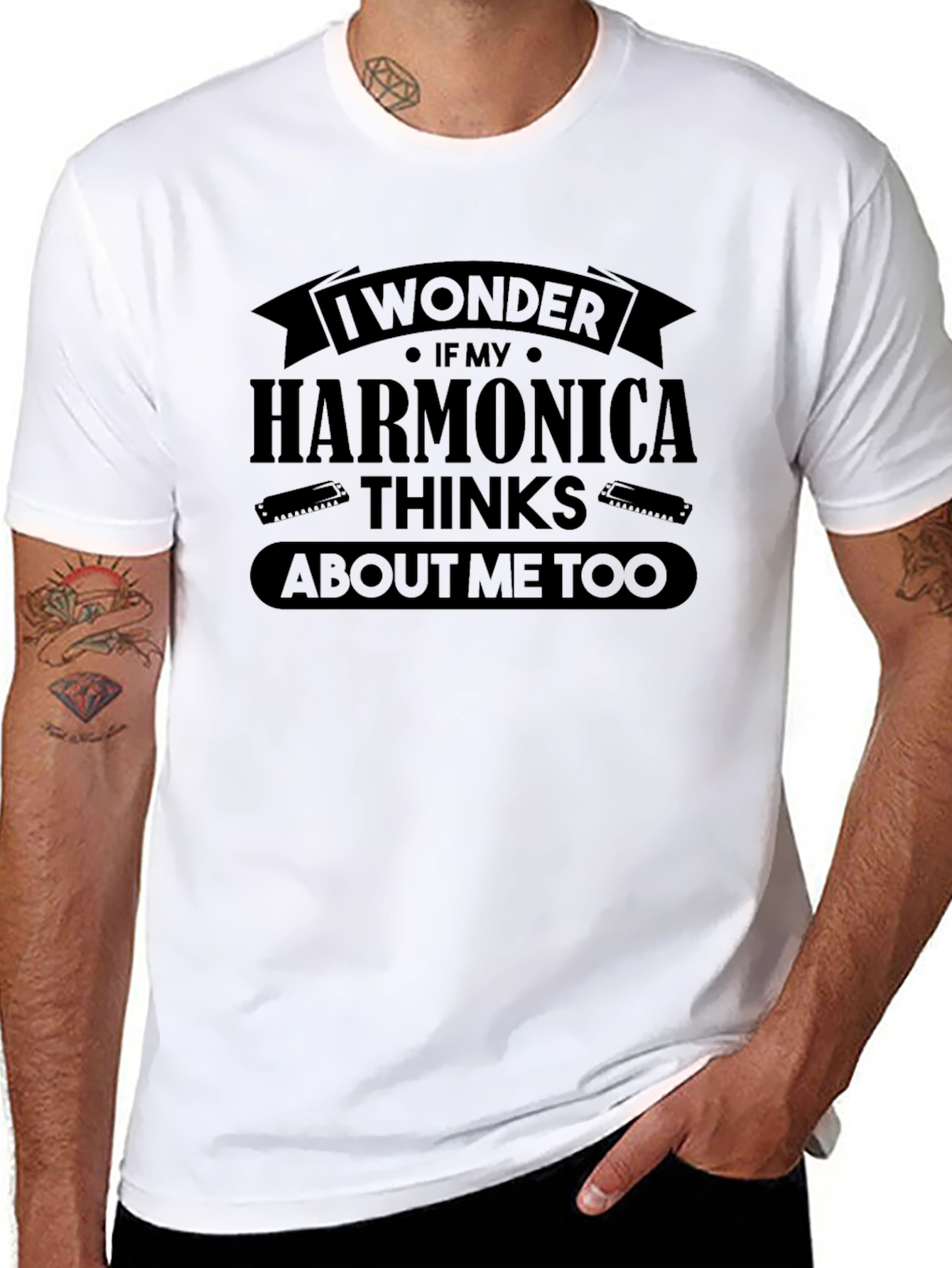 Black Harmonica Lover Funny T-Shirt view 8
