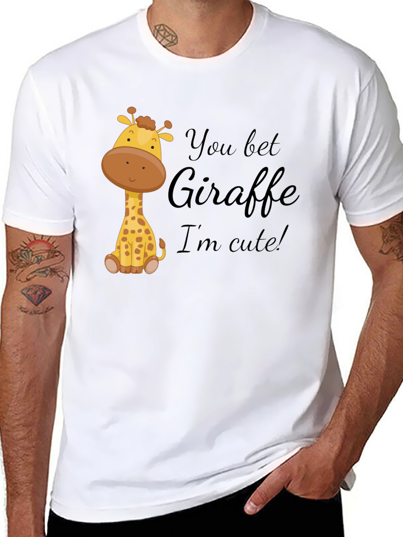 Black You Bet Giraffe I'm Cute! Black Cotton Tee view 8
