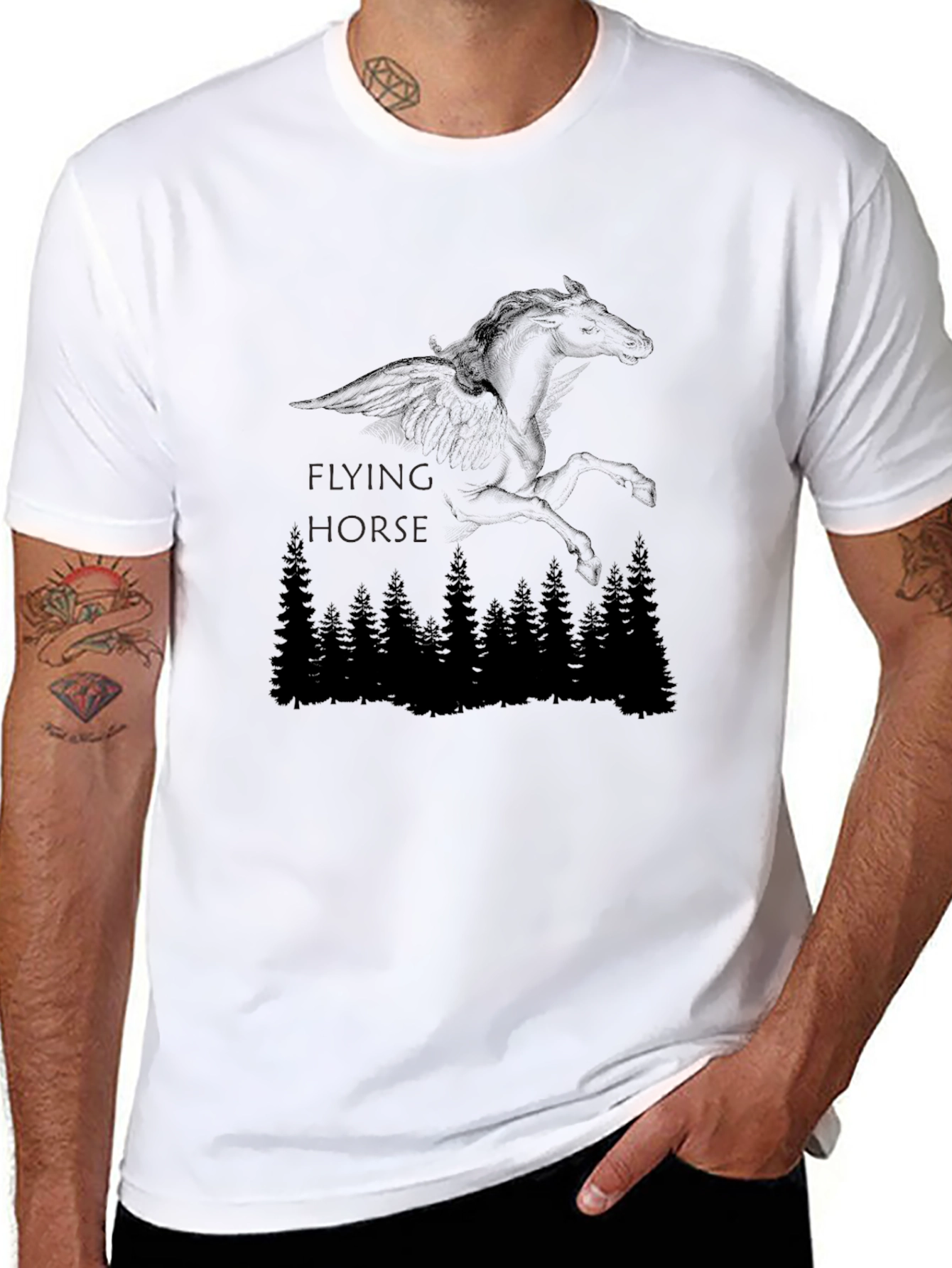 Black Flying Horse Graphic Tee - Men's Black T-Shirt view 8