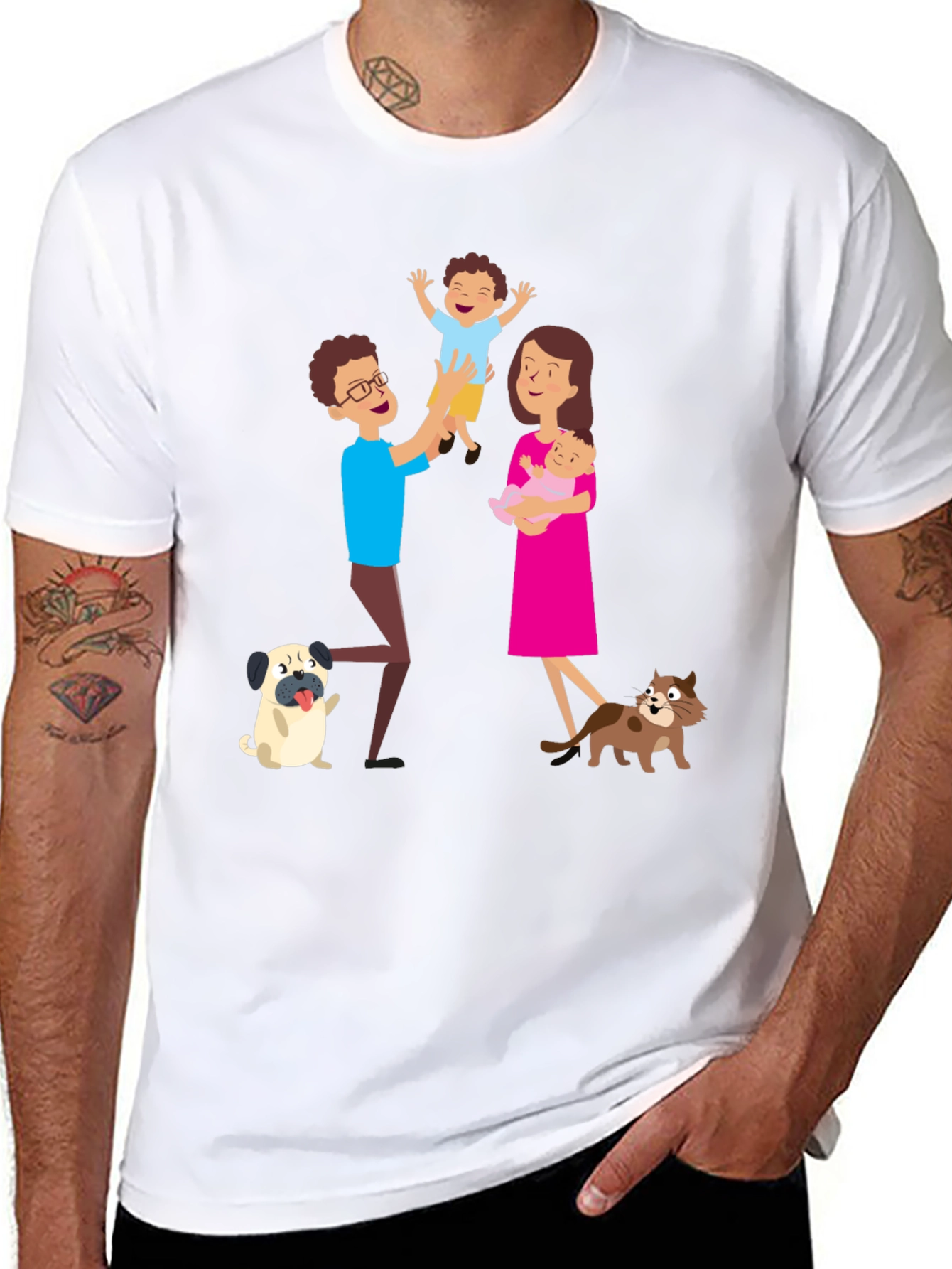 Black Cartoon Family Graphic Tee - Father's Day Gift view 8