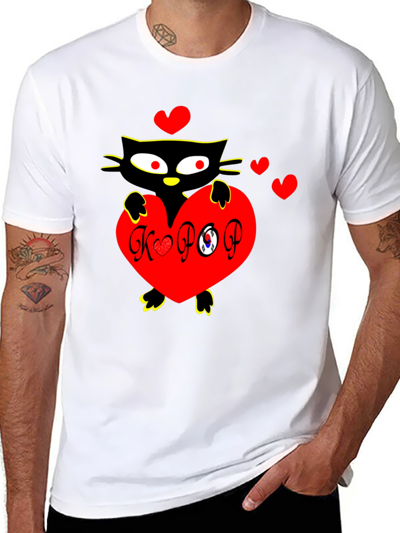 Black K-POP Cat Heart Graphic Tee view 8