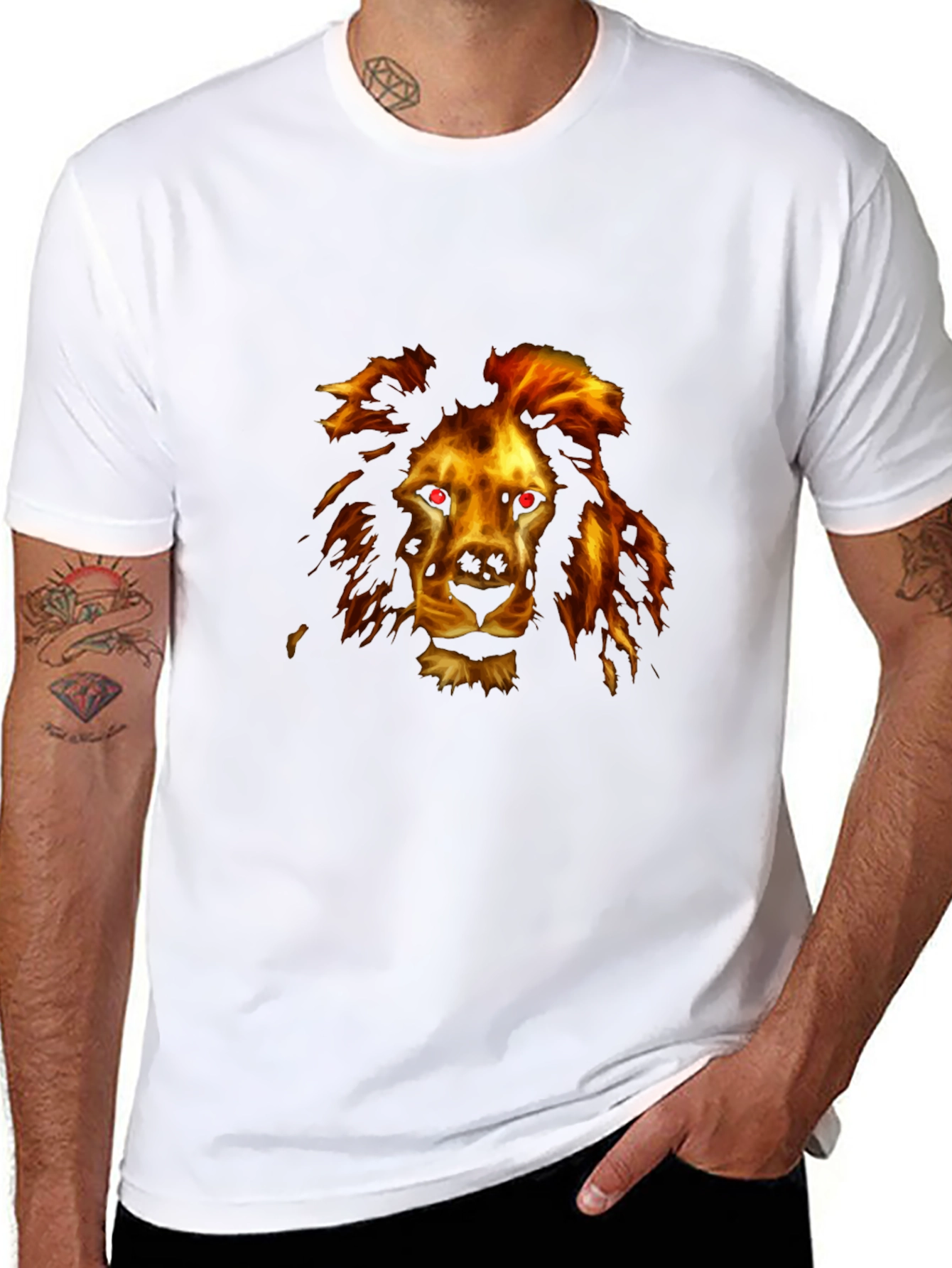 Black Fiery Lion Graphic Tee - Black Cotton Comfort view 8