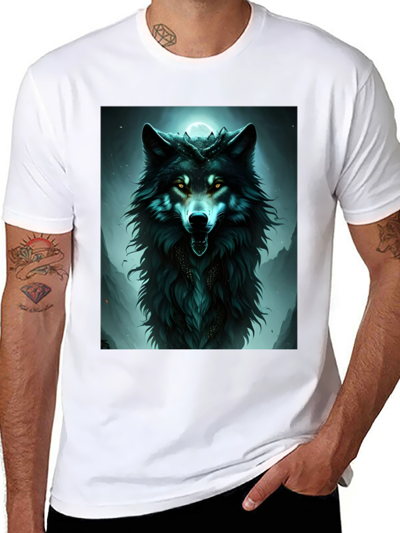 Black Mystic Wolf Graphic Tee - Black Cotton Comfort view 8