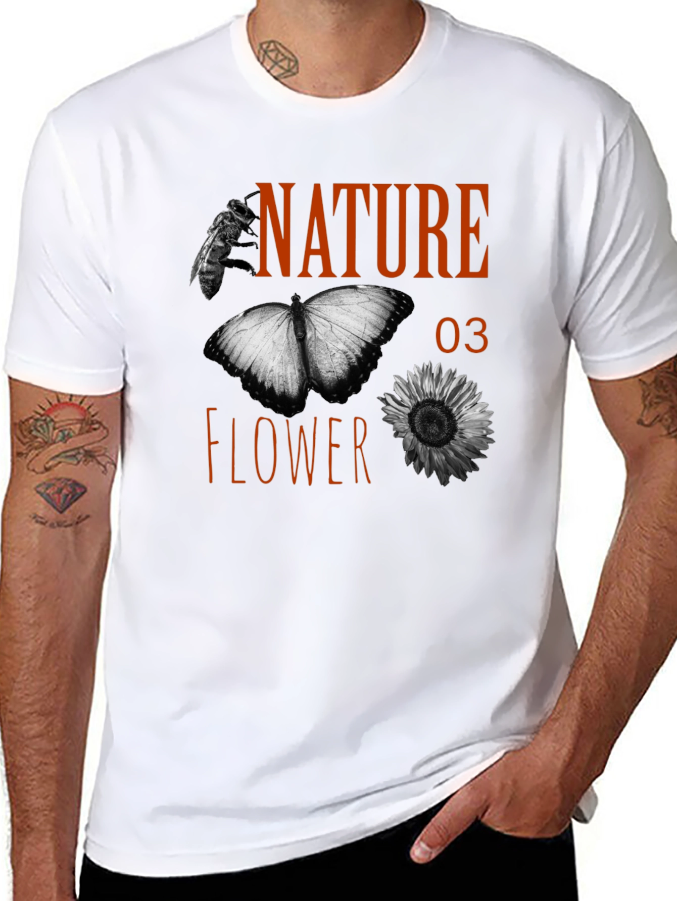 Black Nature Flower Graphic Tee - Black Cotton Blend view 8