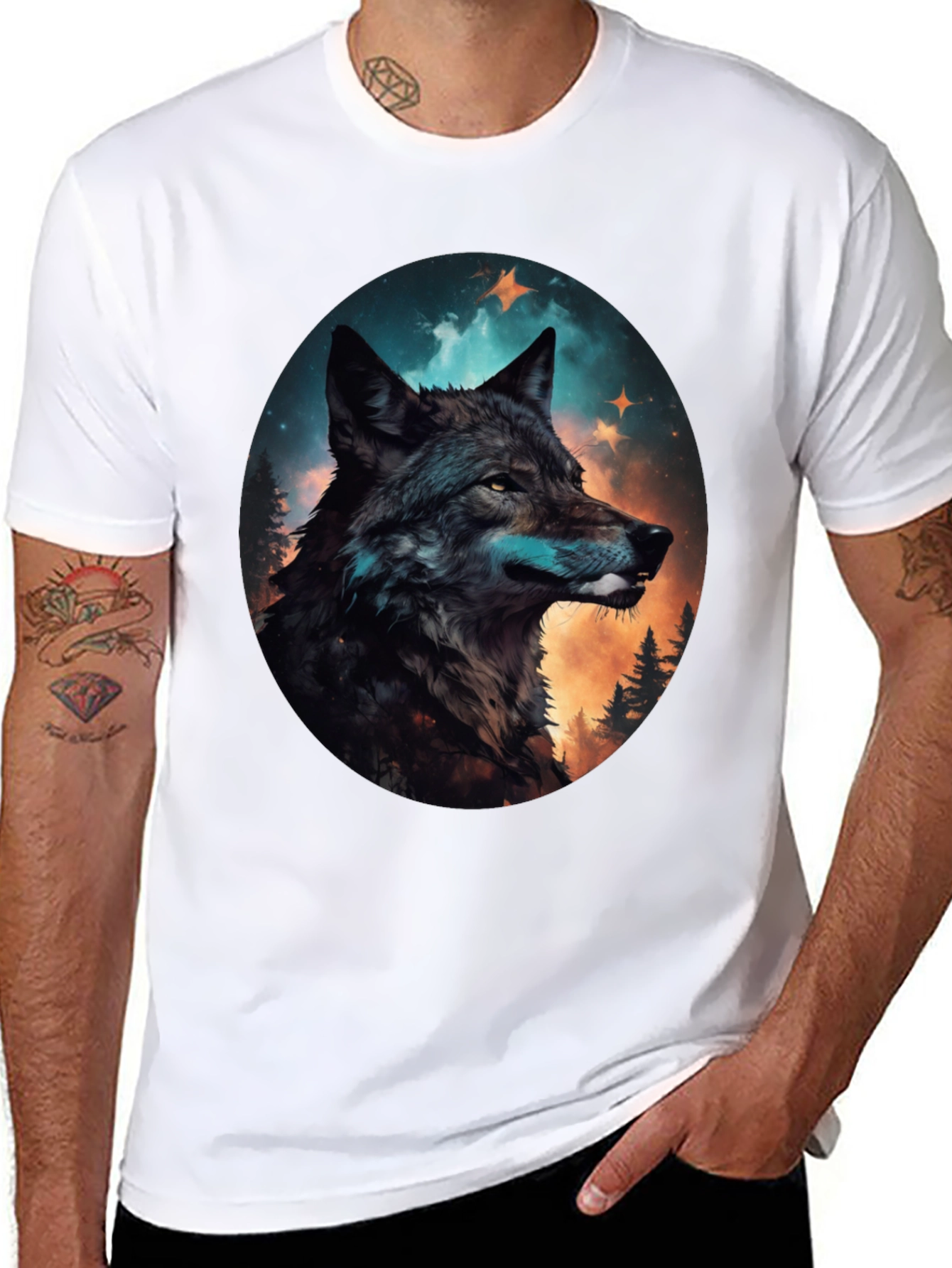 Black Wolf Graphic Print Crew Neck T-Shirt view 8