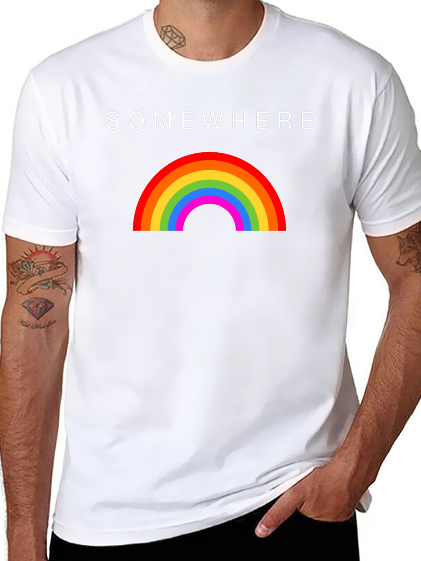 Black Somewhere Rainbow Graphic T-Shirt - Soft Cotton Blend view 8