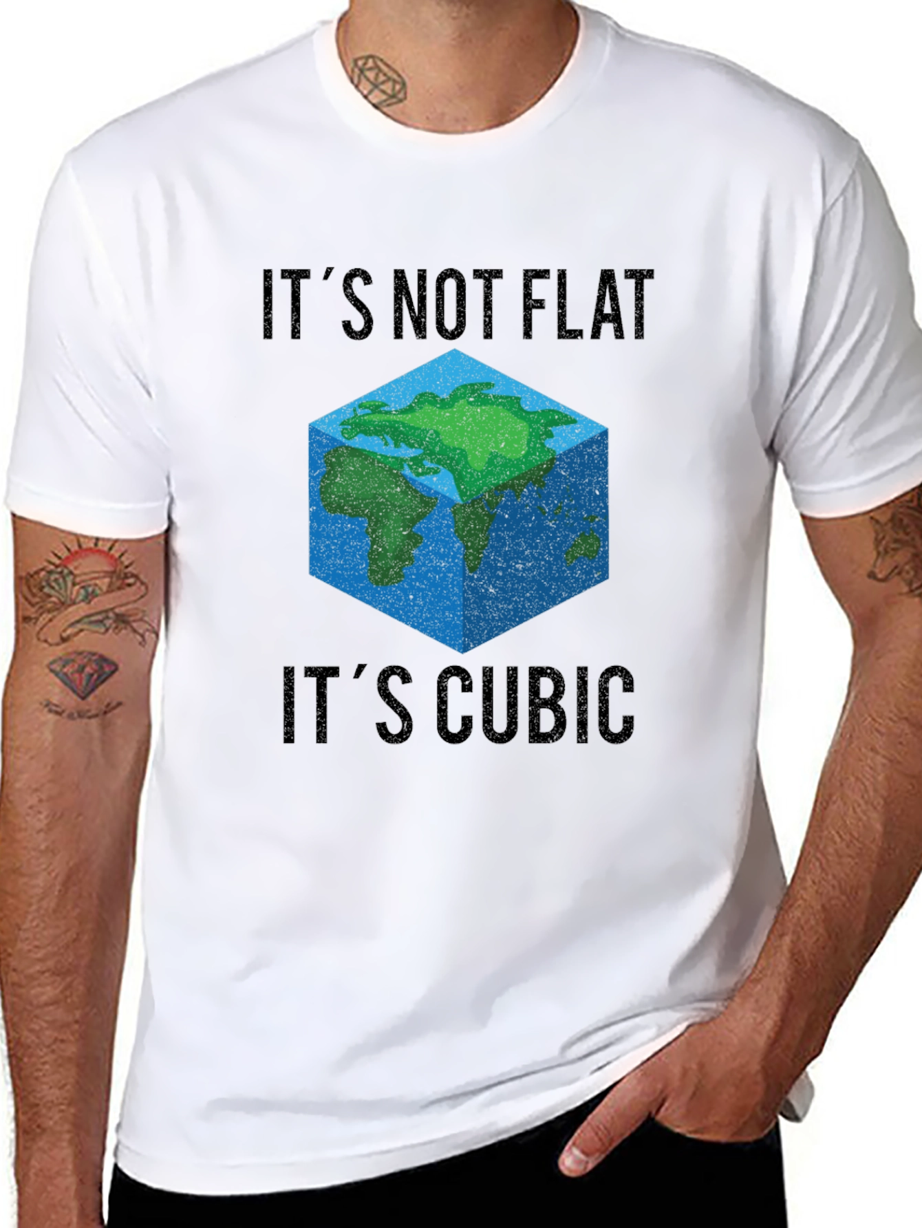Black Cubic Earth T-Shirt - It's Not Flat, It's Cubic view 8