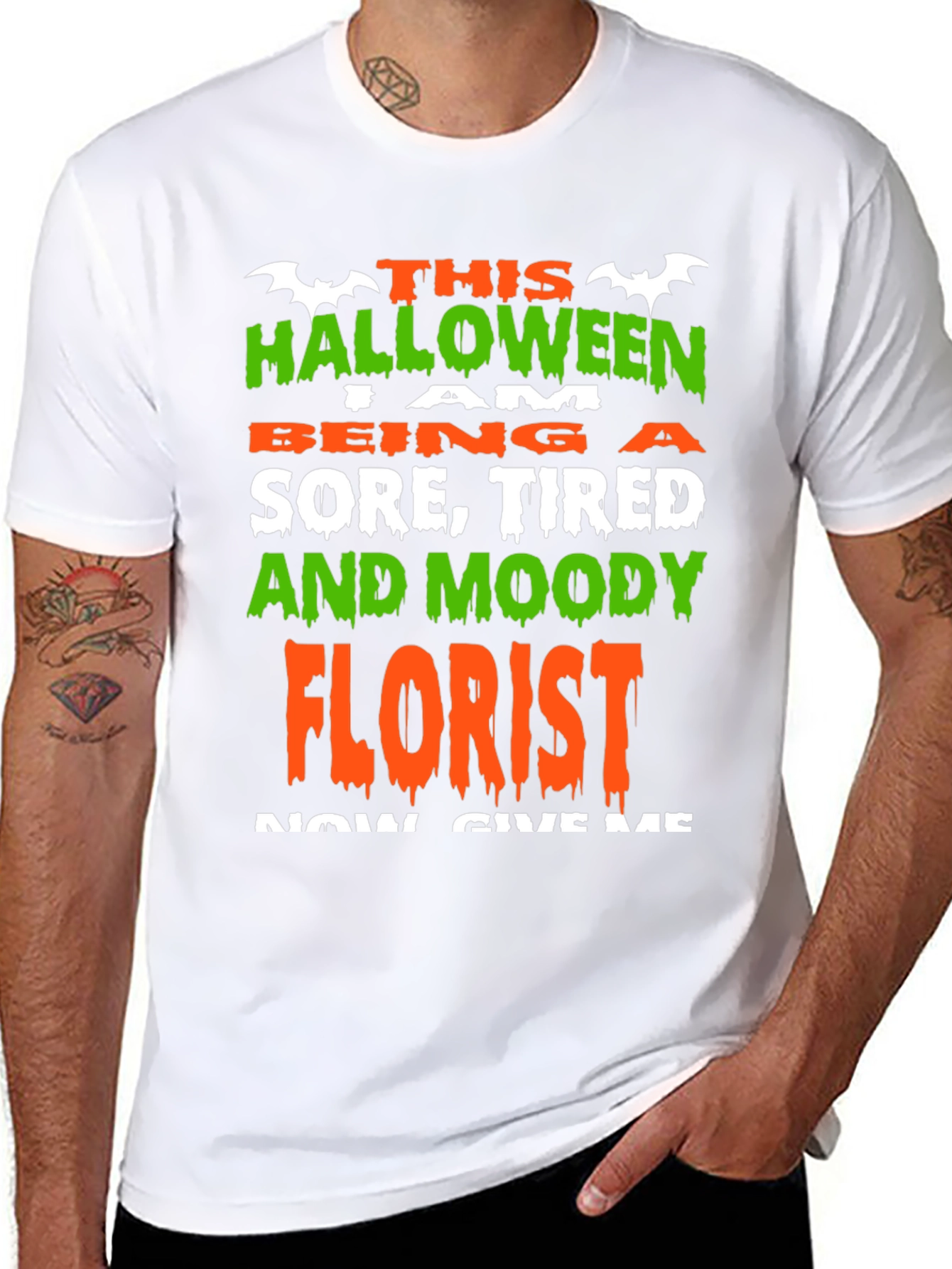 Black Halloween Florist T-Shirt - Sore Tired & Moody Funny Costume view 8