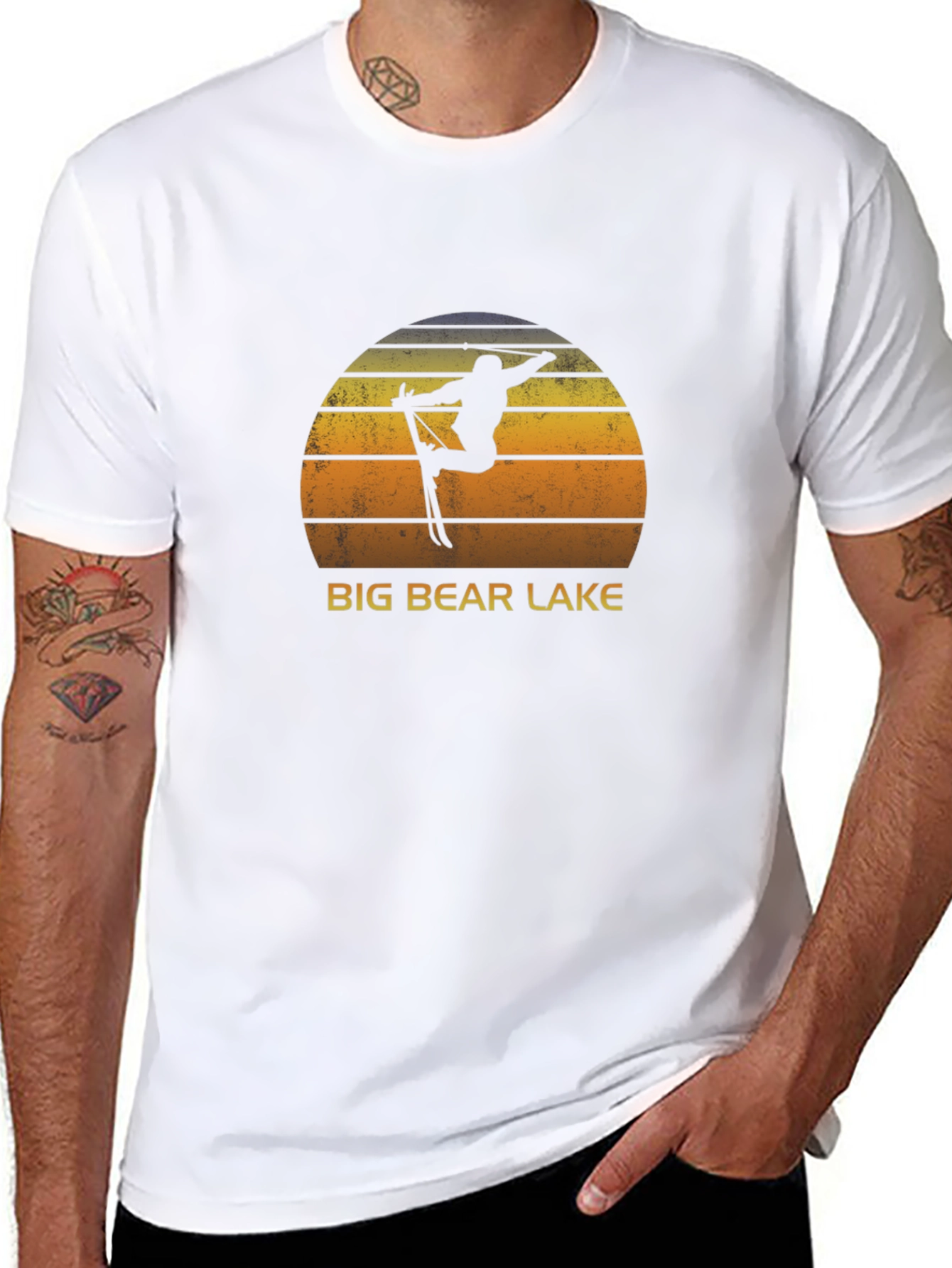 Black Big Bear Lake Sunset Ski T-Shirt - Retro Style view 8
