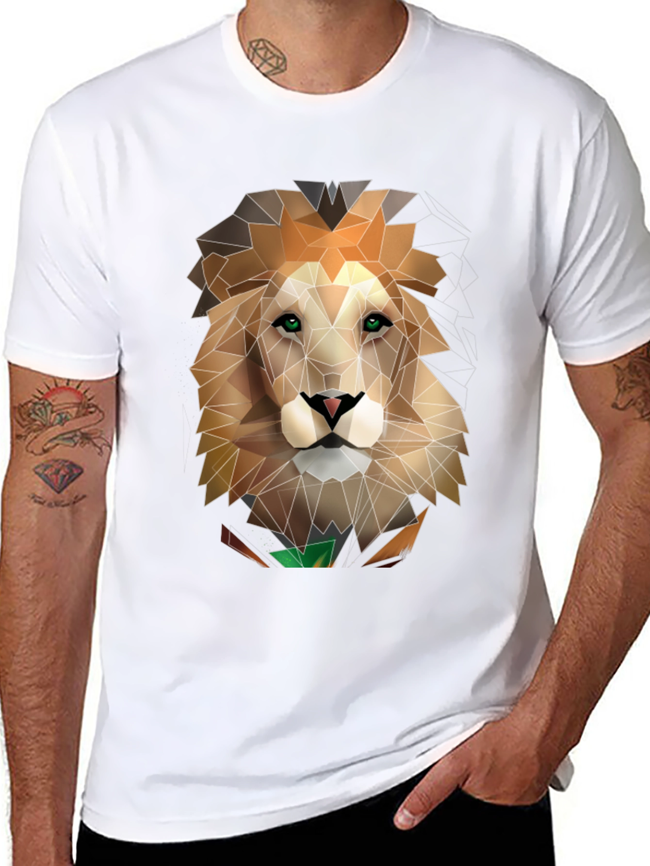 Black Geometric Lion Graphic Black T-Shirt view 8