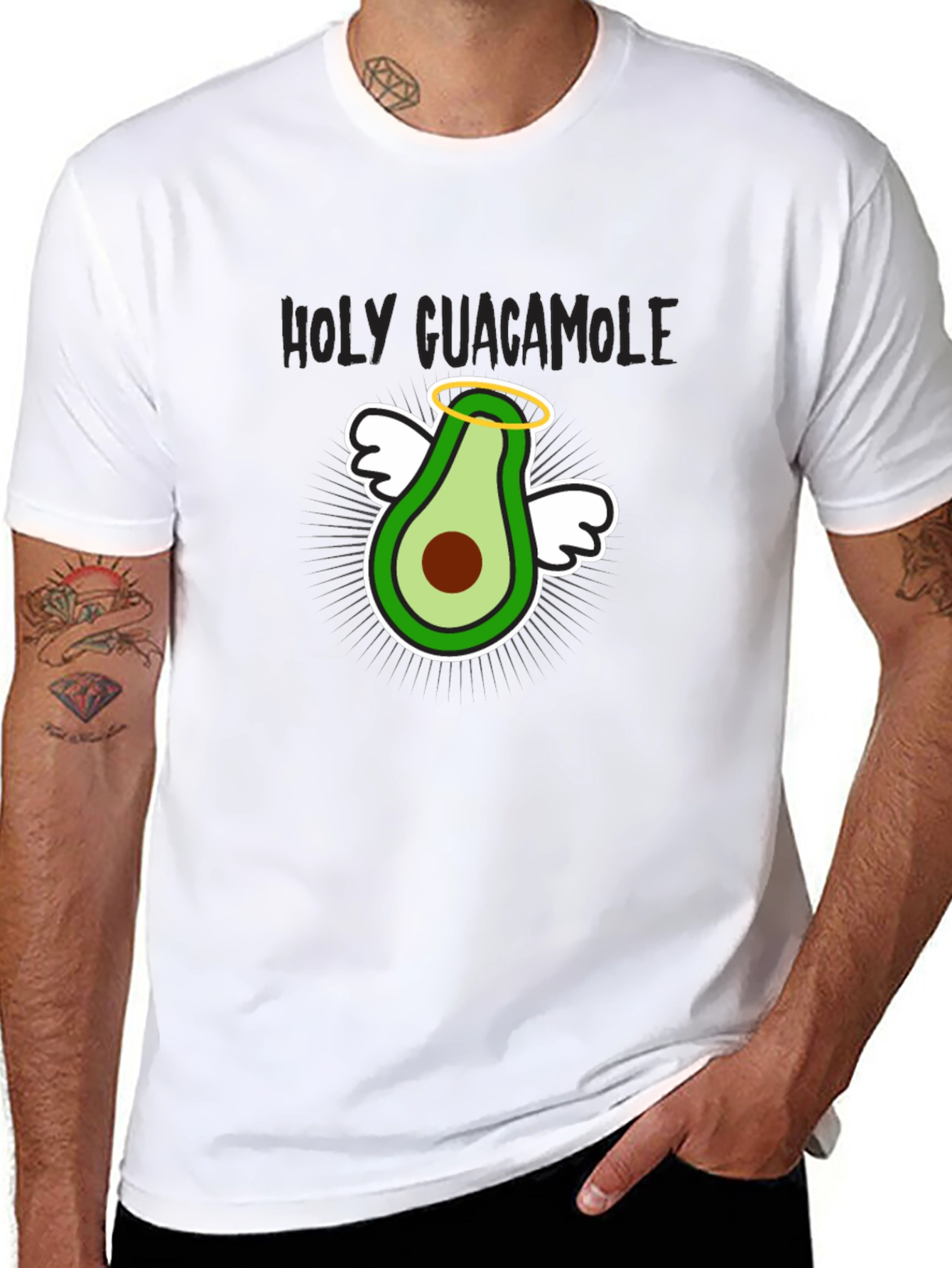 Black Holy Guacamole T-Shirt - Funny Avocado Angel Graphic Tee view 8