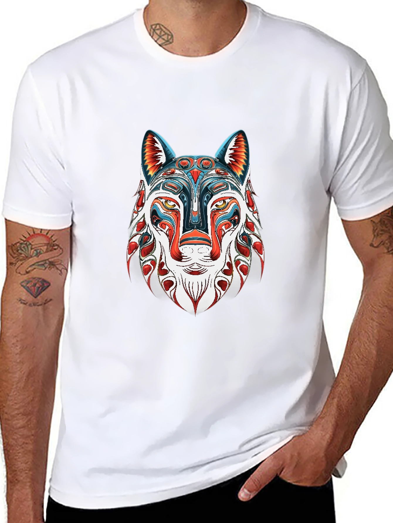Black Abstract Wolf Graphic Black T-Shirt view 8