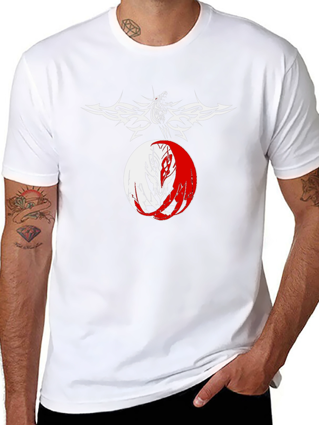 Black Yin Yang Wolf Graphic Tee - Men's Black T-Shirt view 8