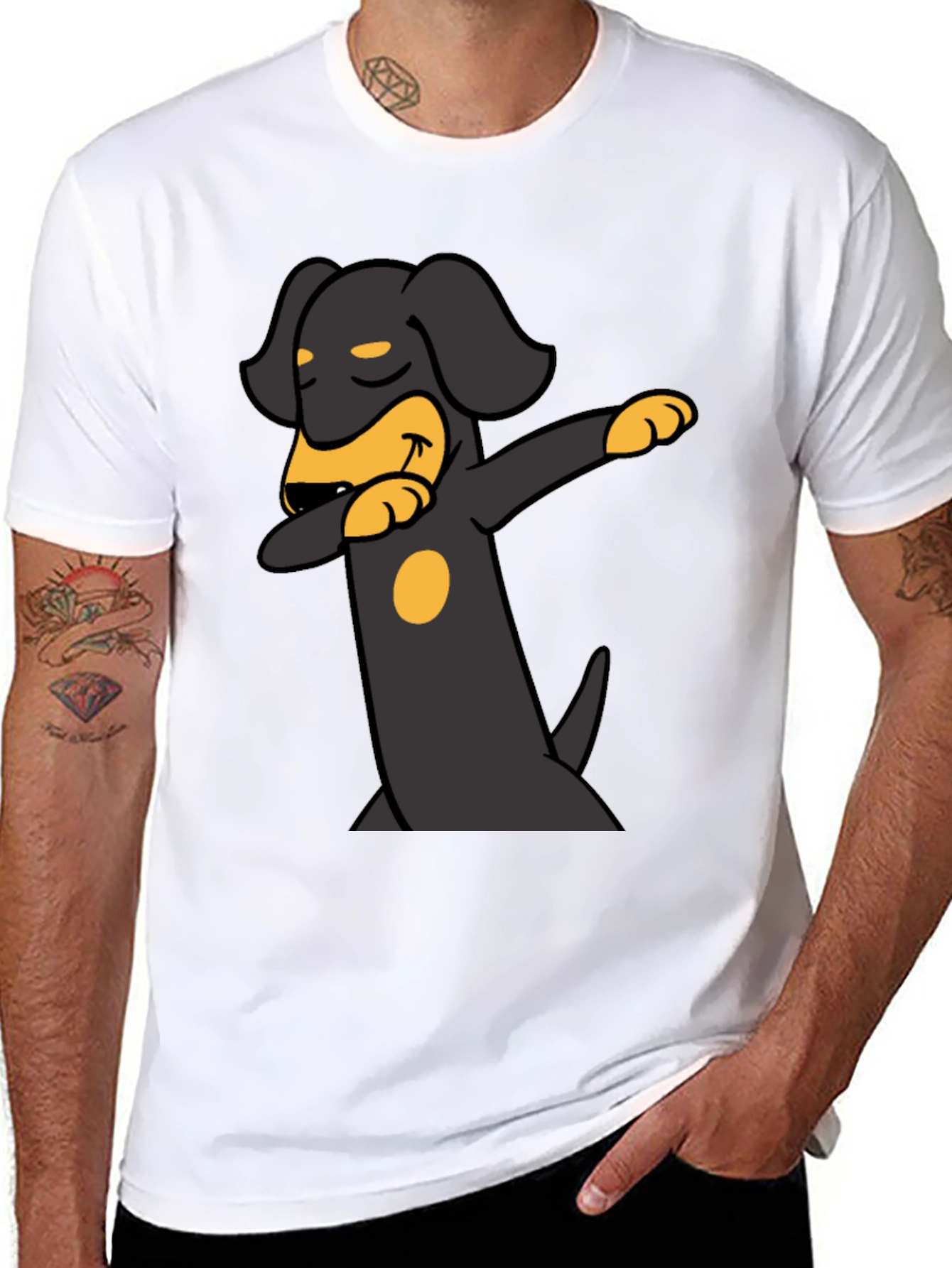 Black Dachshund Dabbing Graphic Tee - Black Cotton Blend view 8