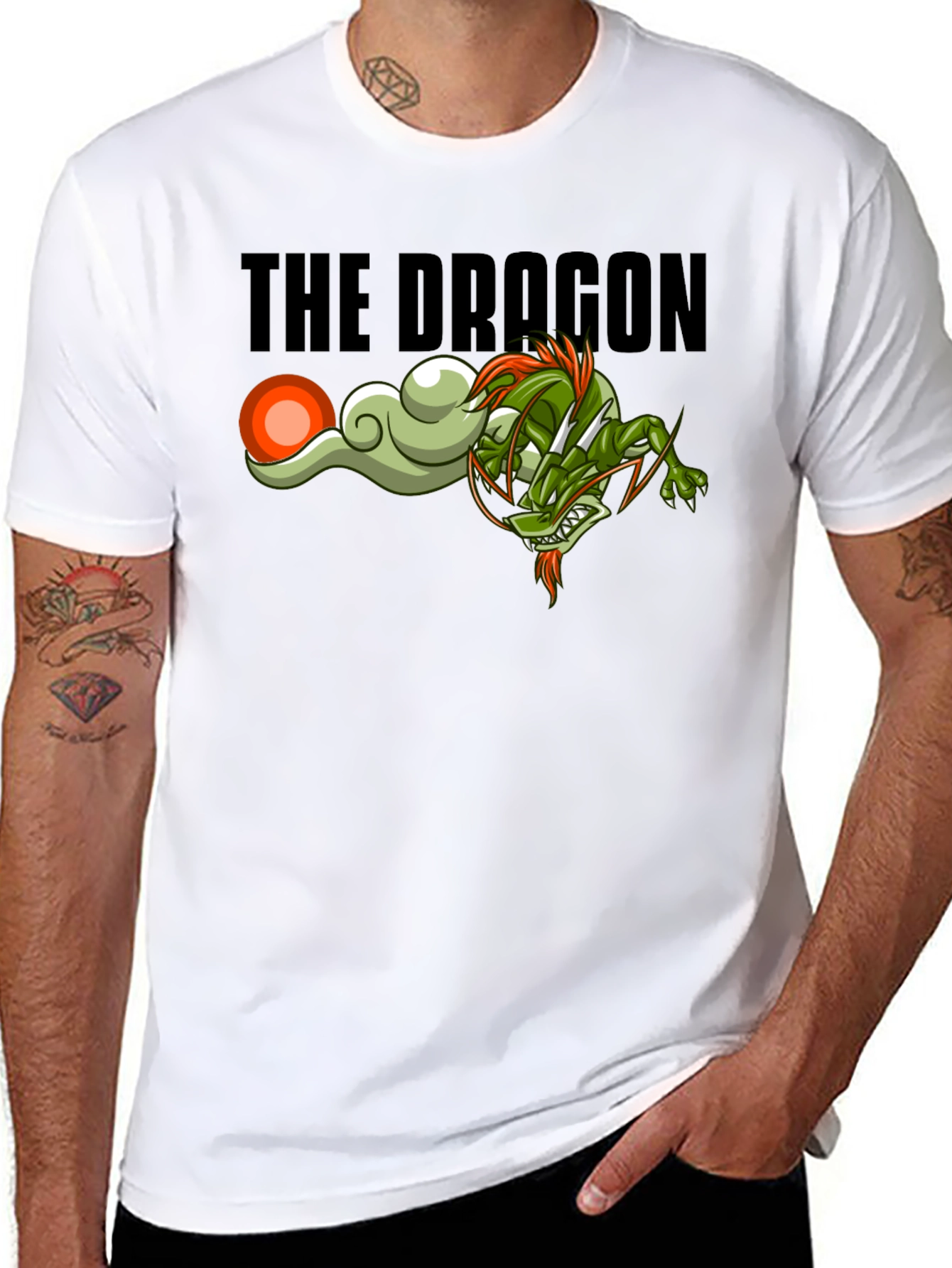 The Dragon Graphic Print Tee - Black Cotton Blend - 8